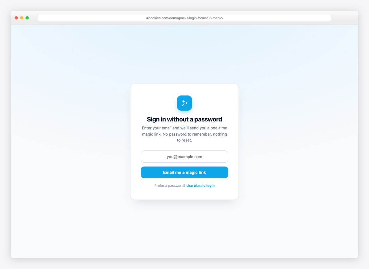 Passwordless Magic Link — free HTML login form template by uiCookies