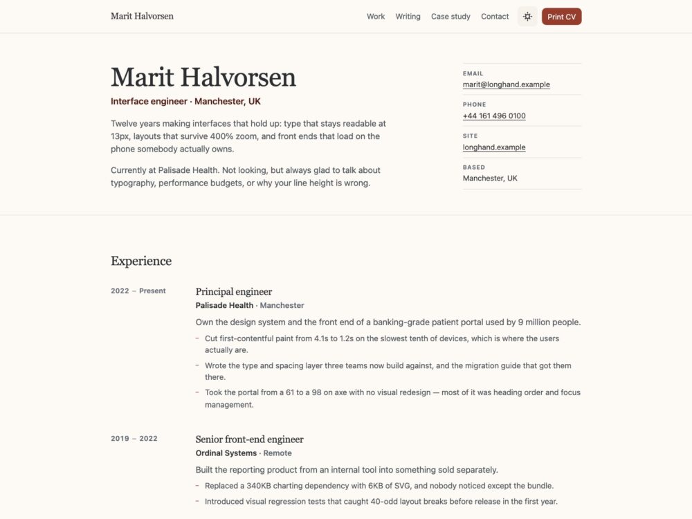 longhand template preview