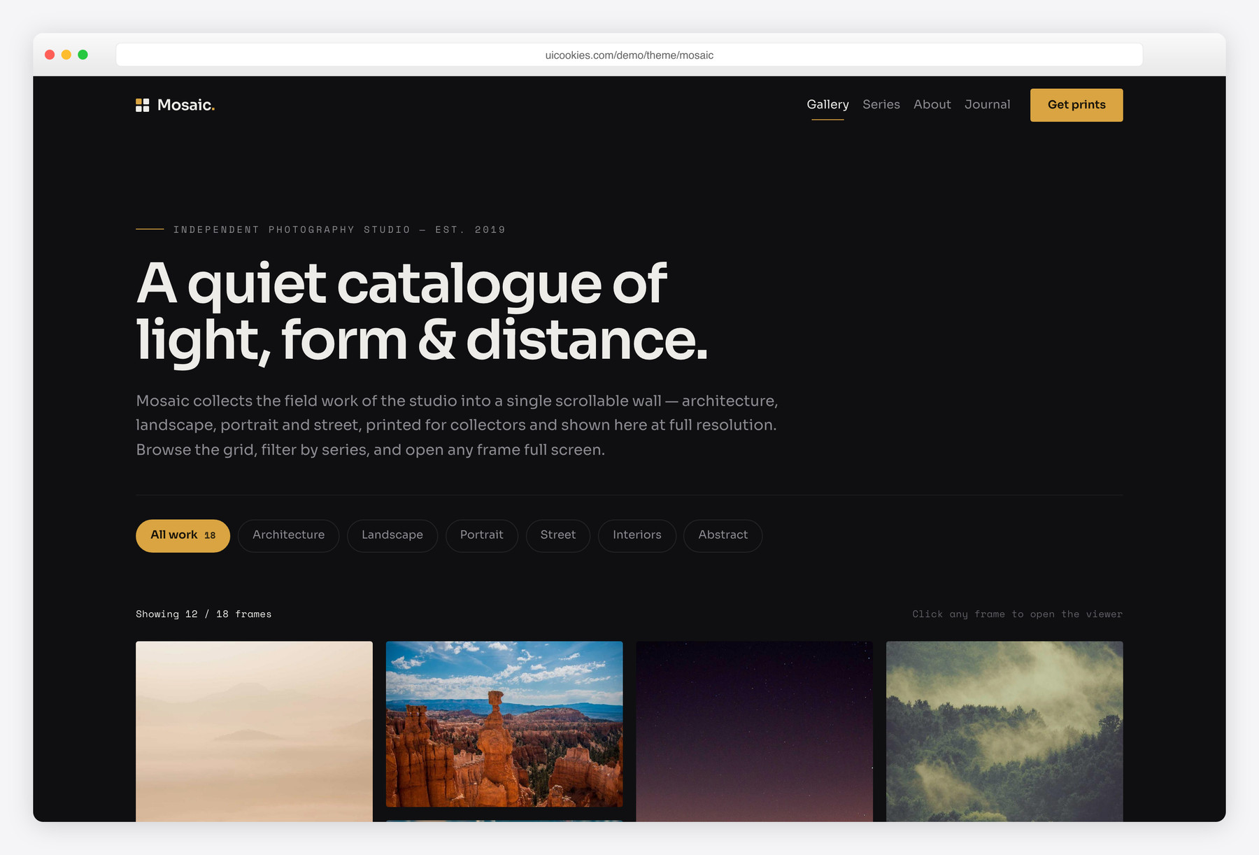 Mosaic — free photo gallery website template by uiCookies