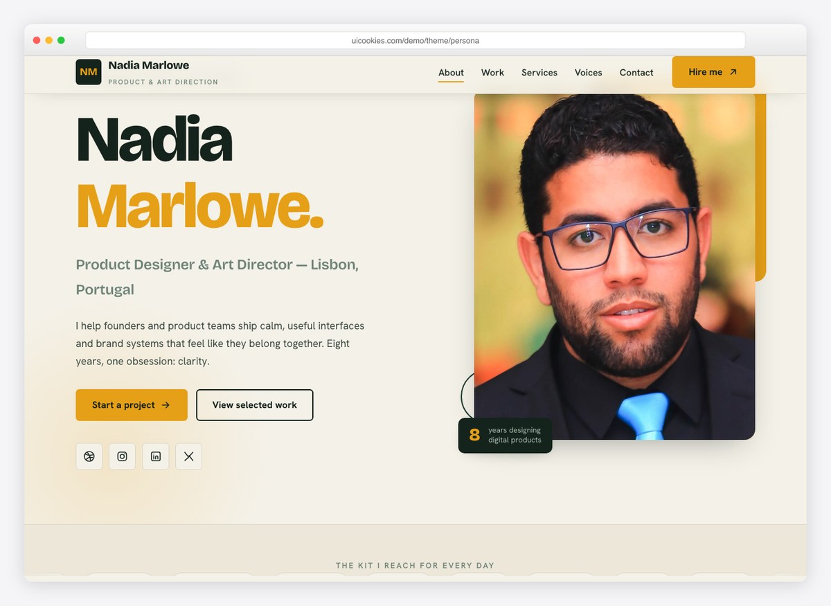 Persona — free Portfolio / vCard website template by uiCookies
