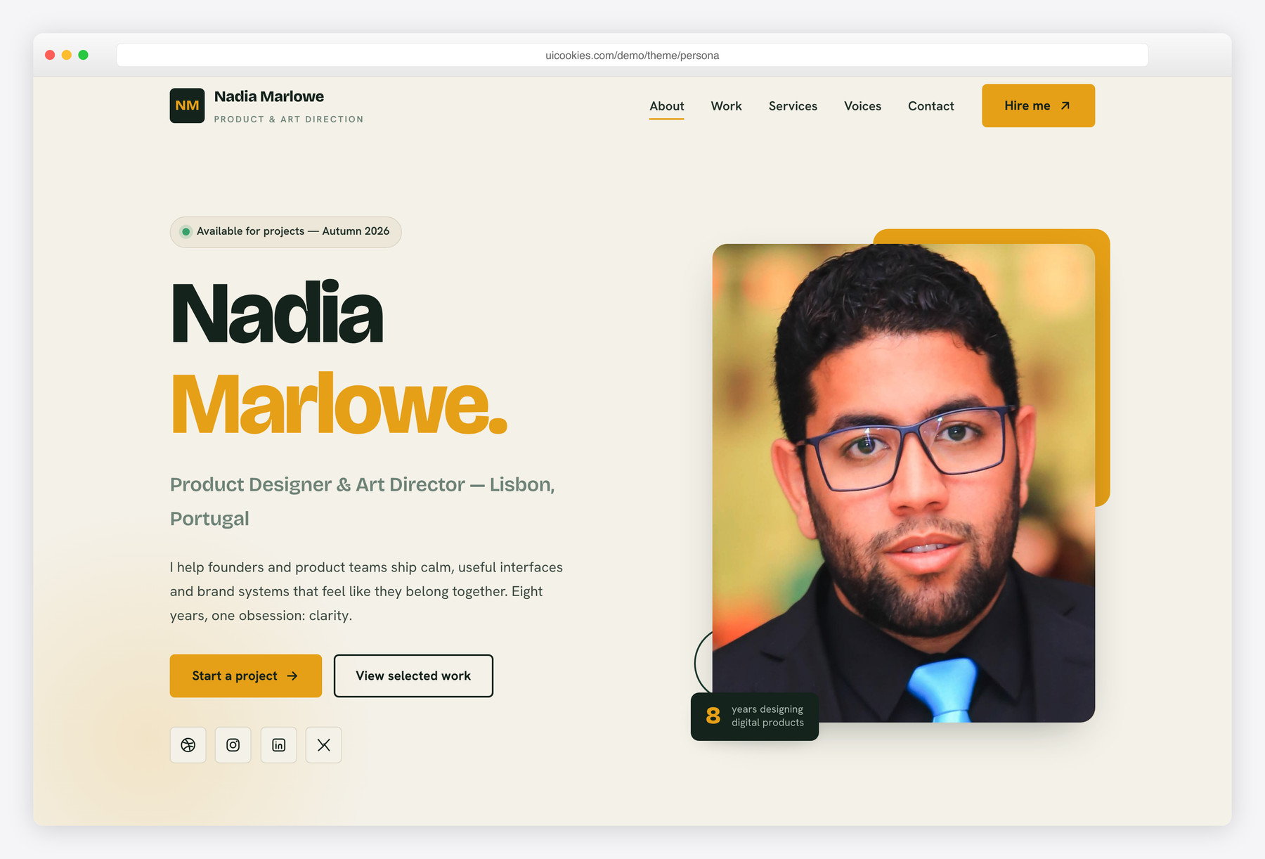 Persona — free Portfolio / vCard website template by uiCookies