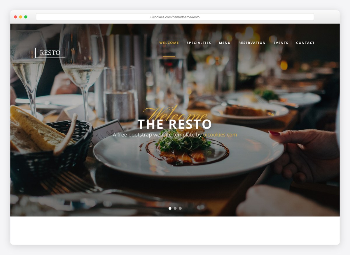 Resto template hero slider with script typography