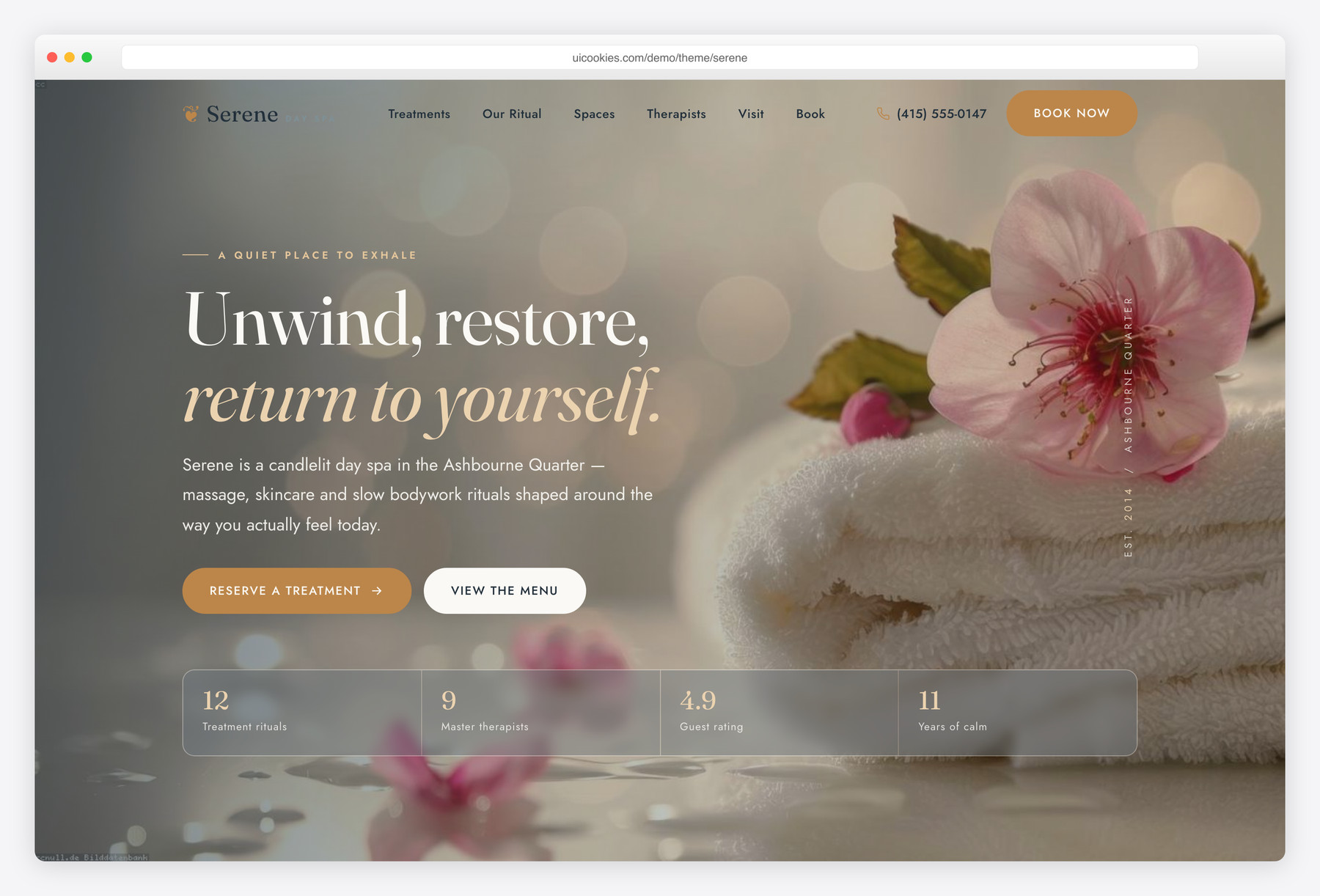 Serene — free Spa/Salon website template by uiCookies