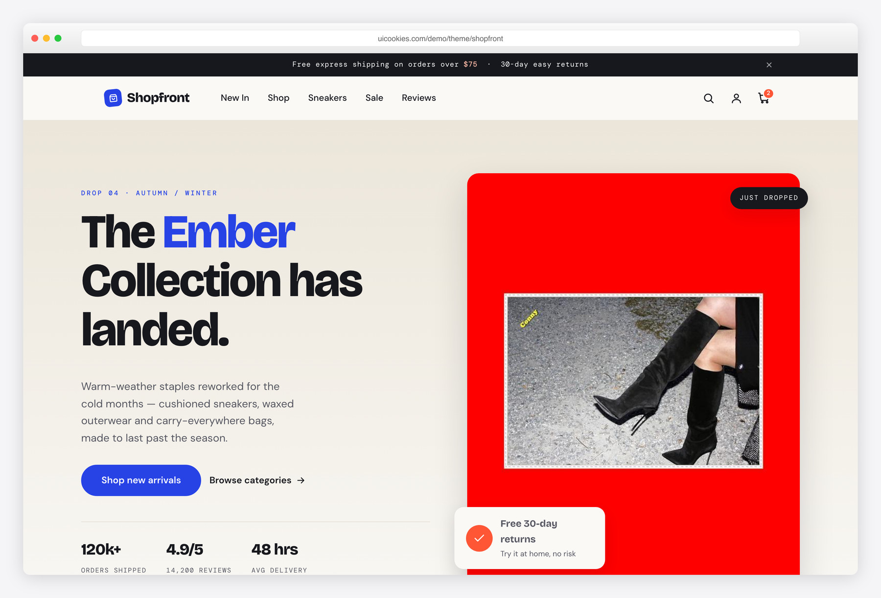 Shopfront — free E-commerce website template by uiCookies