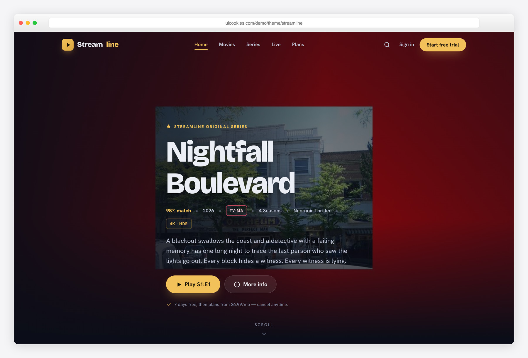Streamline — free Movie/OTT website template by uiCookies