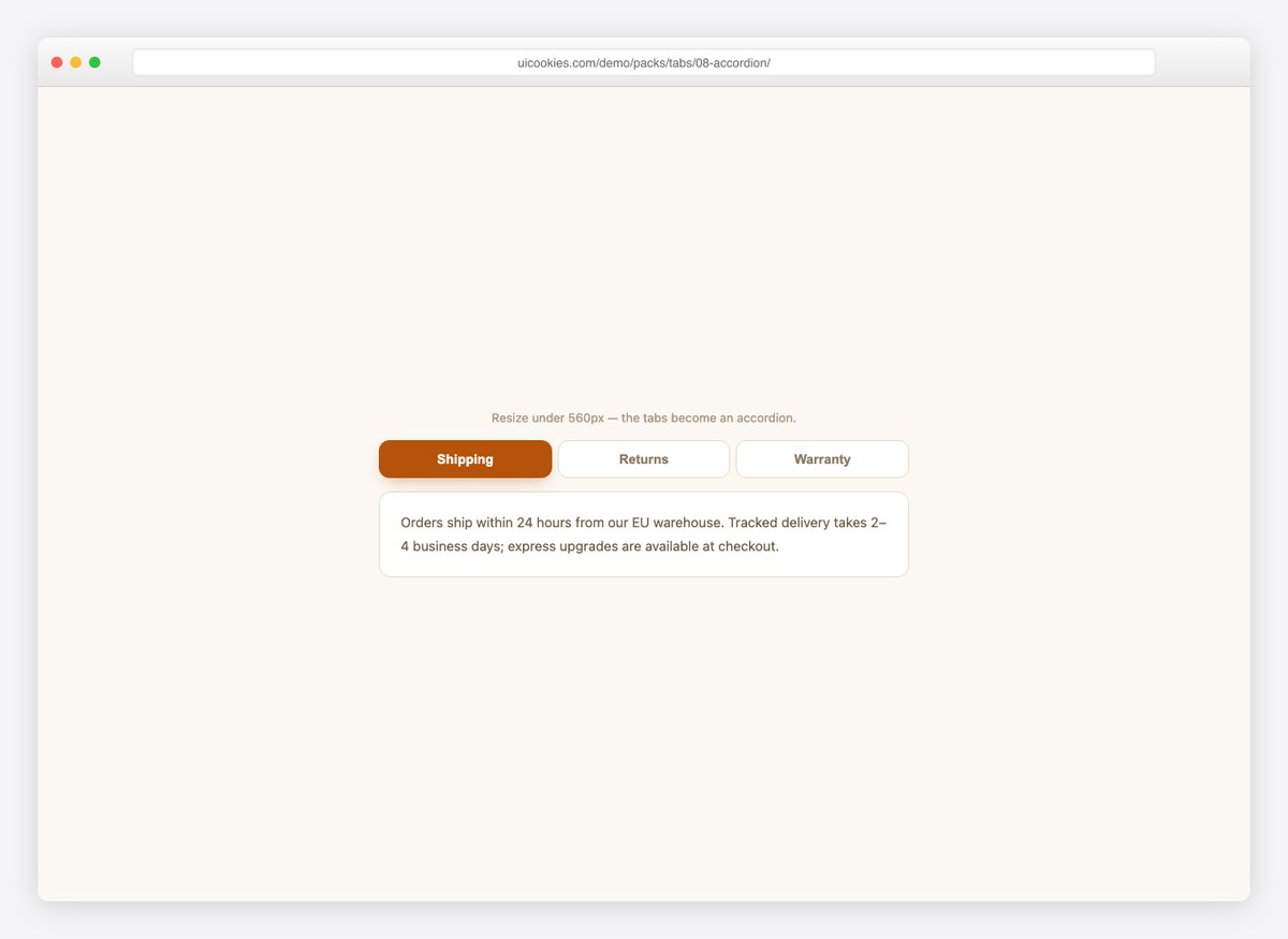 Responsive Tabs-to-Accordion — free CSS tabs template by uiCookies