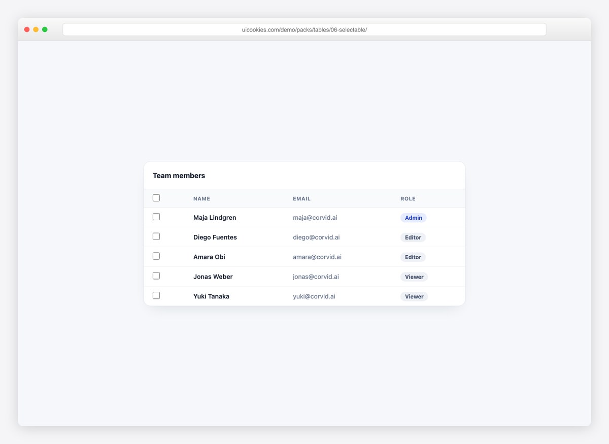 Selectable Rows — free HTML table template by uiCookies