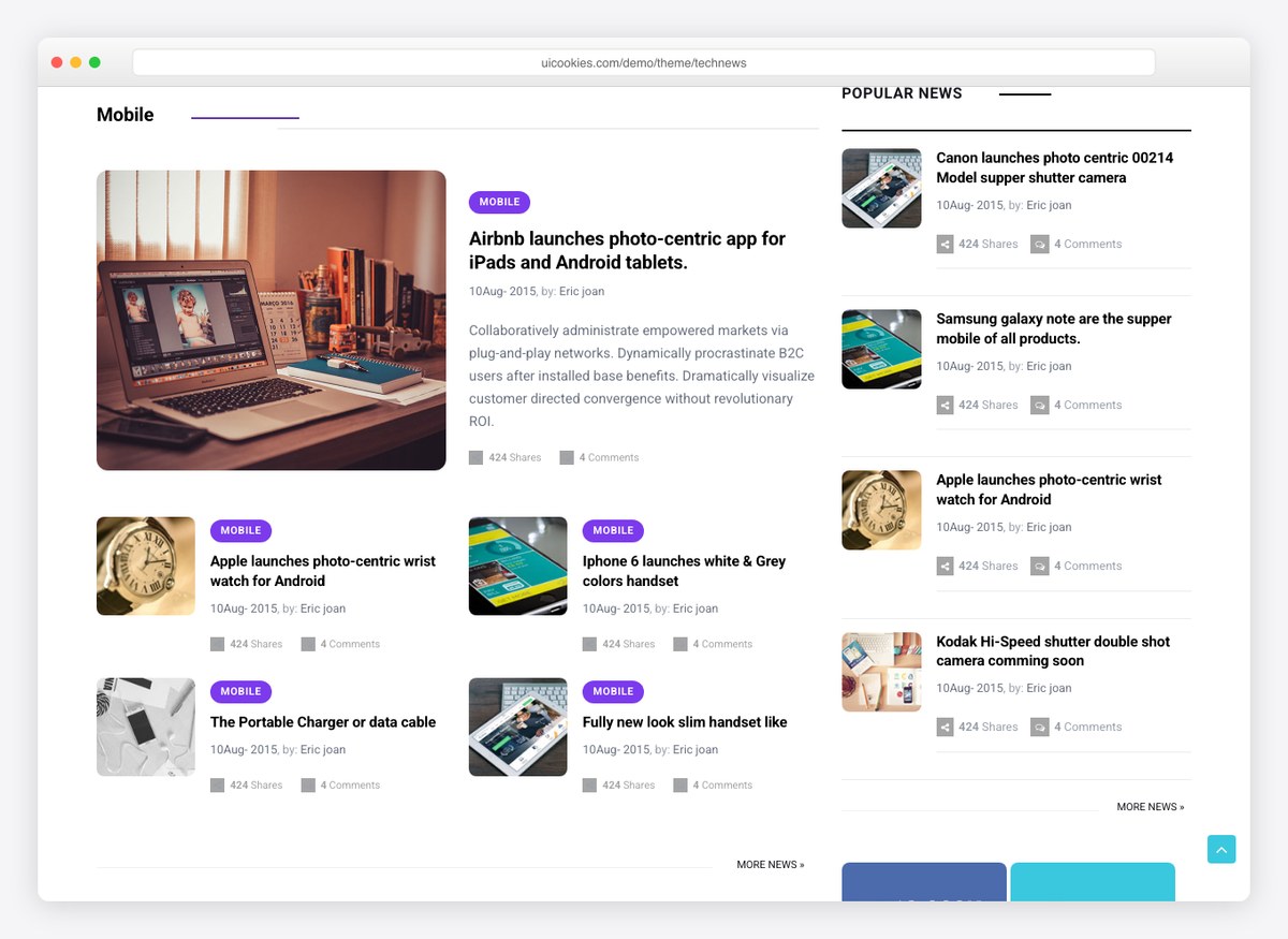 TechNews template article grid