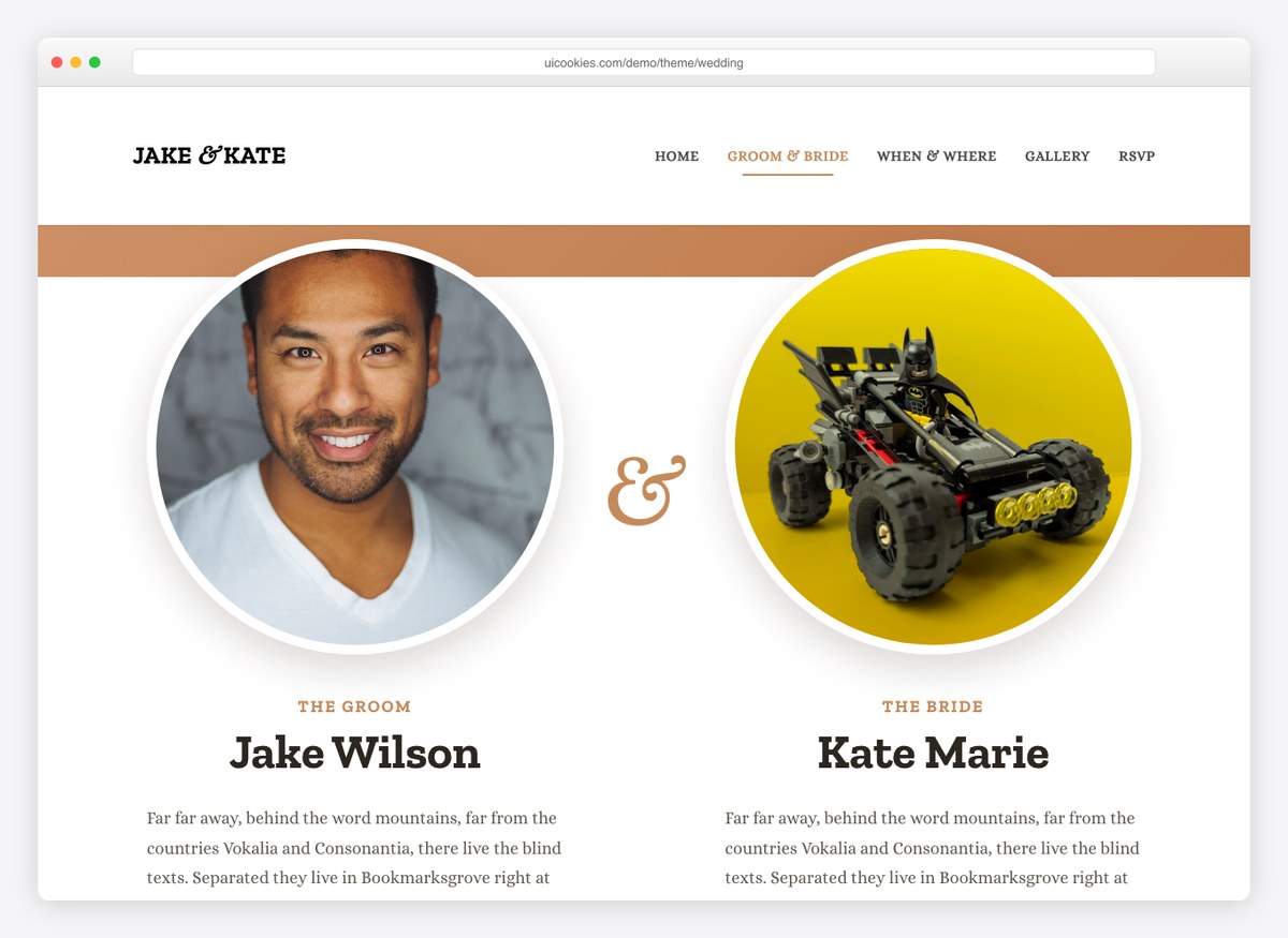 Wedding template groom and bride section