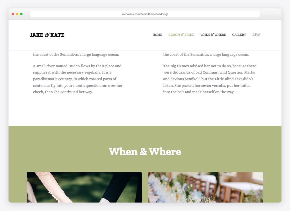 Wedding template groom and bride section