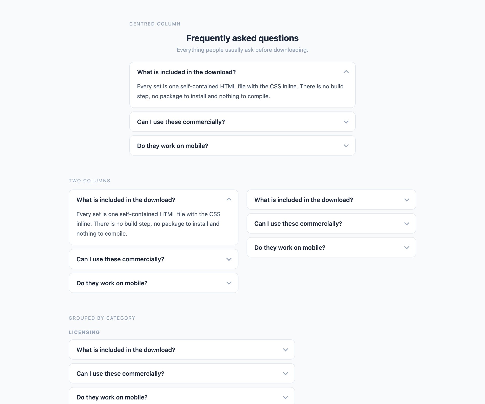 FAQ Layouts — free CSS accordion designs by uiCookies