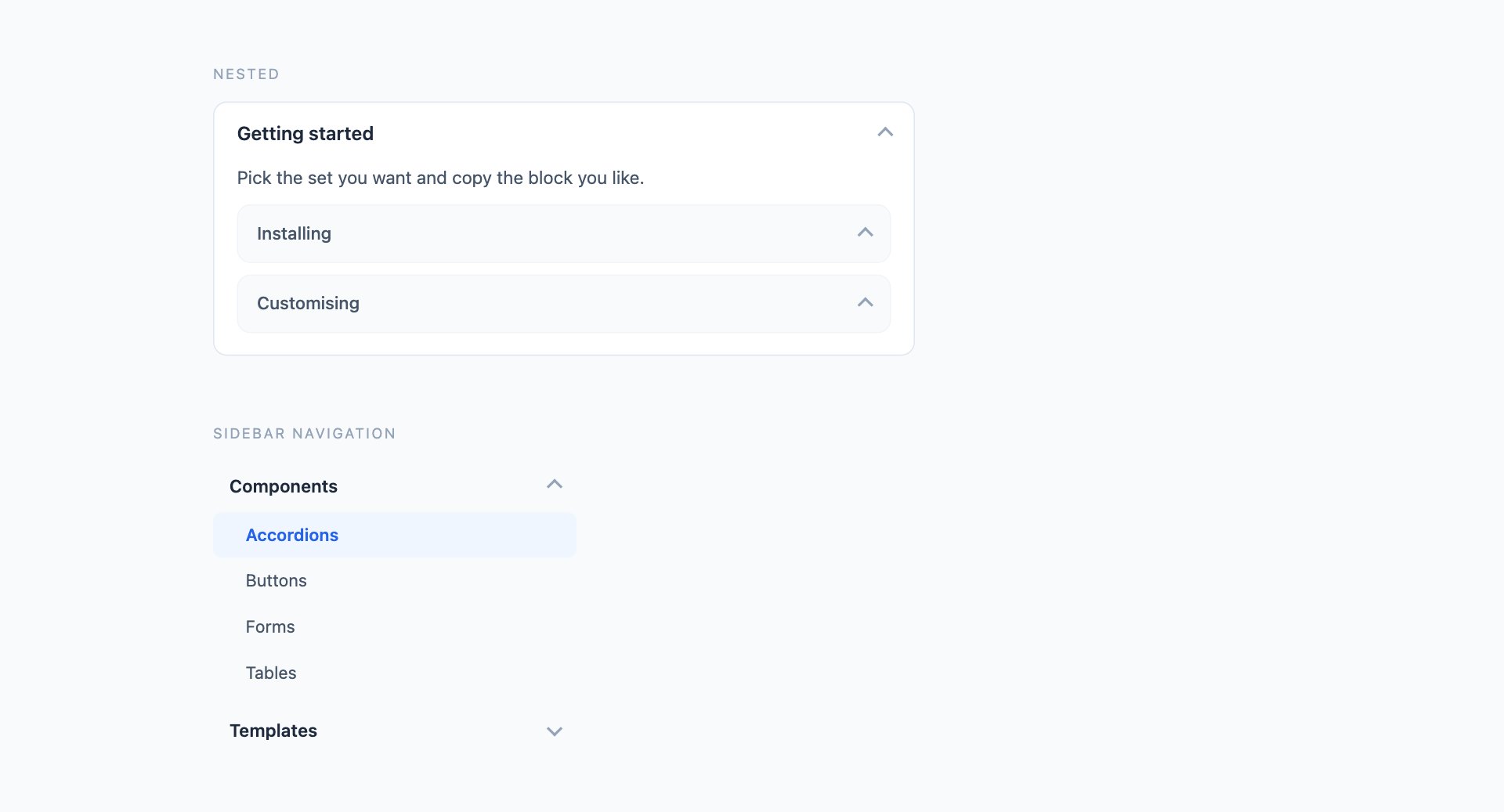 Nested & Sidebar — free CSS accordion designs by uiCookies
