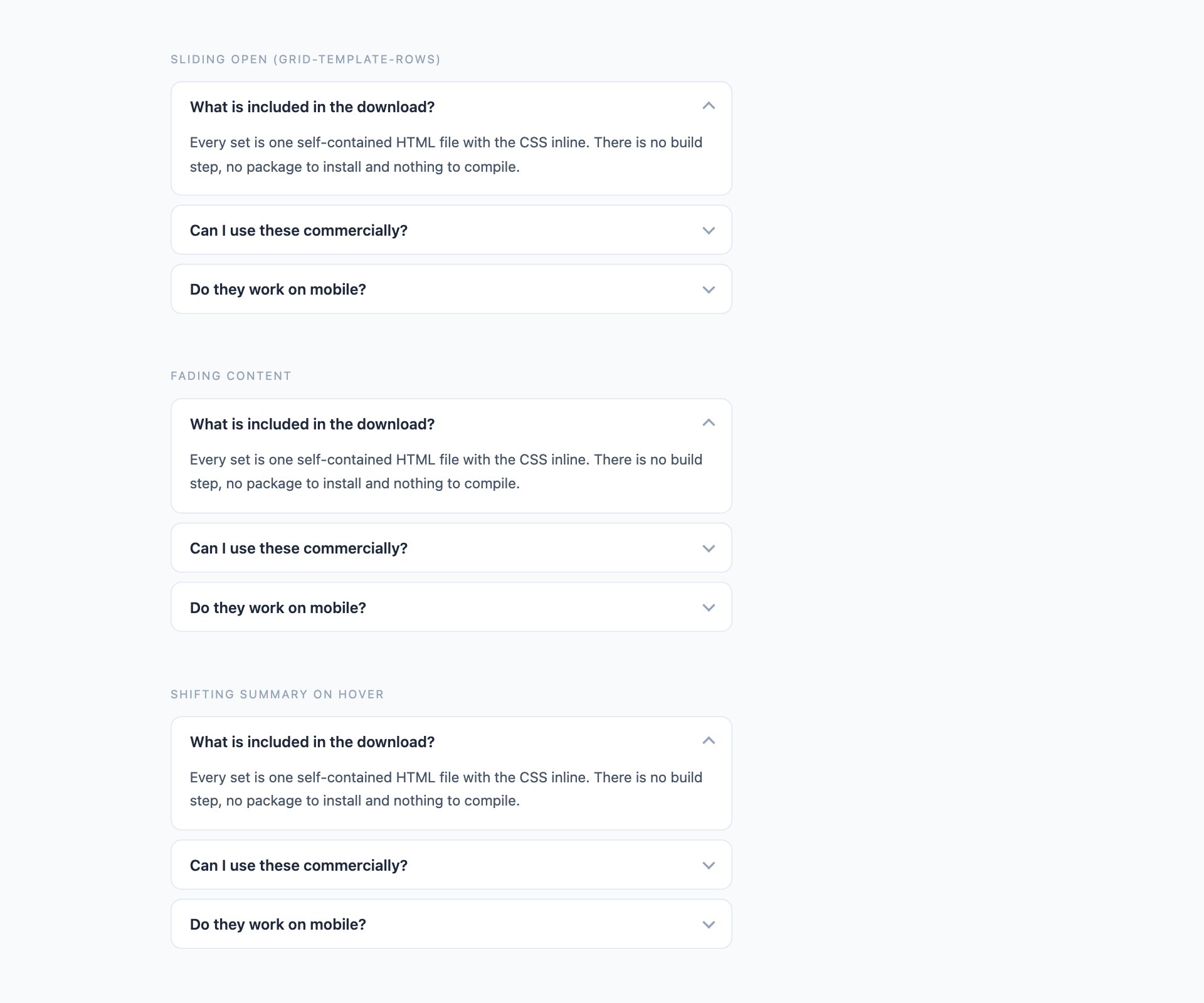 Animated Panels — free CSS accordion designs by uiCookies