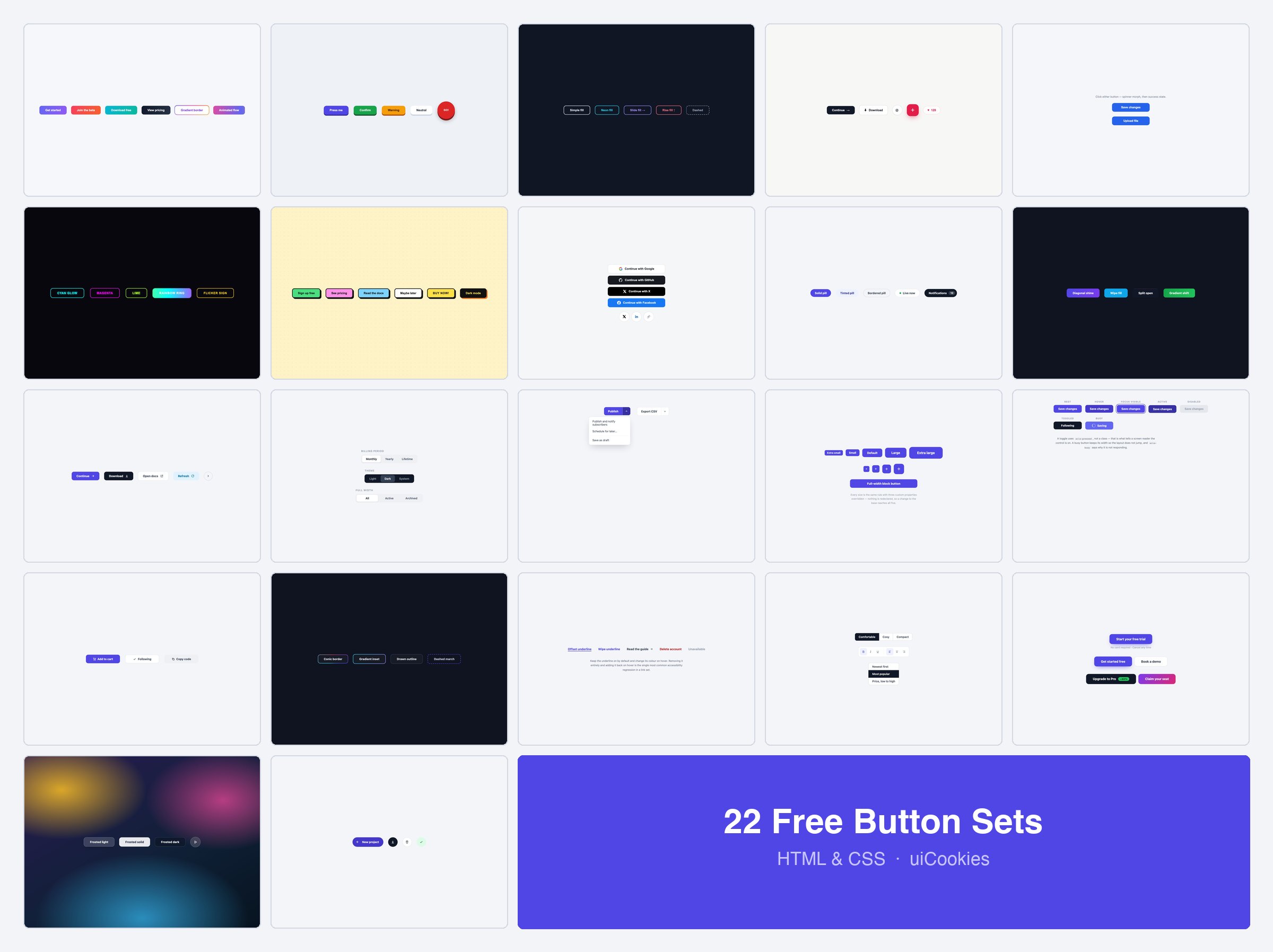 22 free CSS button sets with 126 button styles by uiCookies