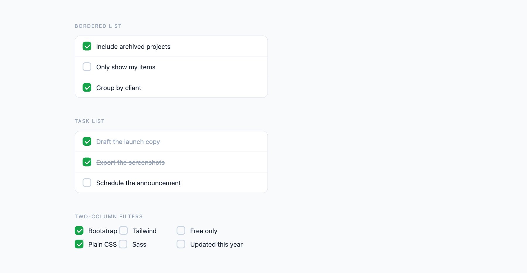 Checkbox Lists — free CSS checkbox and radio button designs by uiCookies