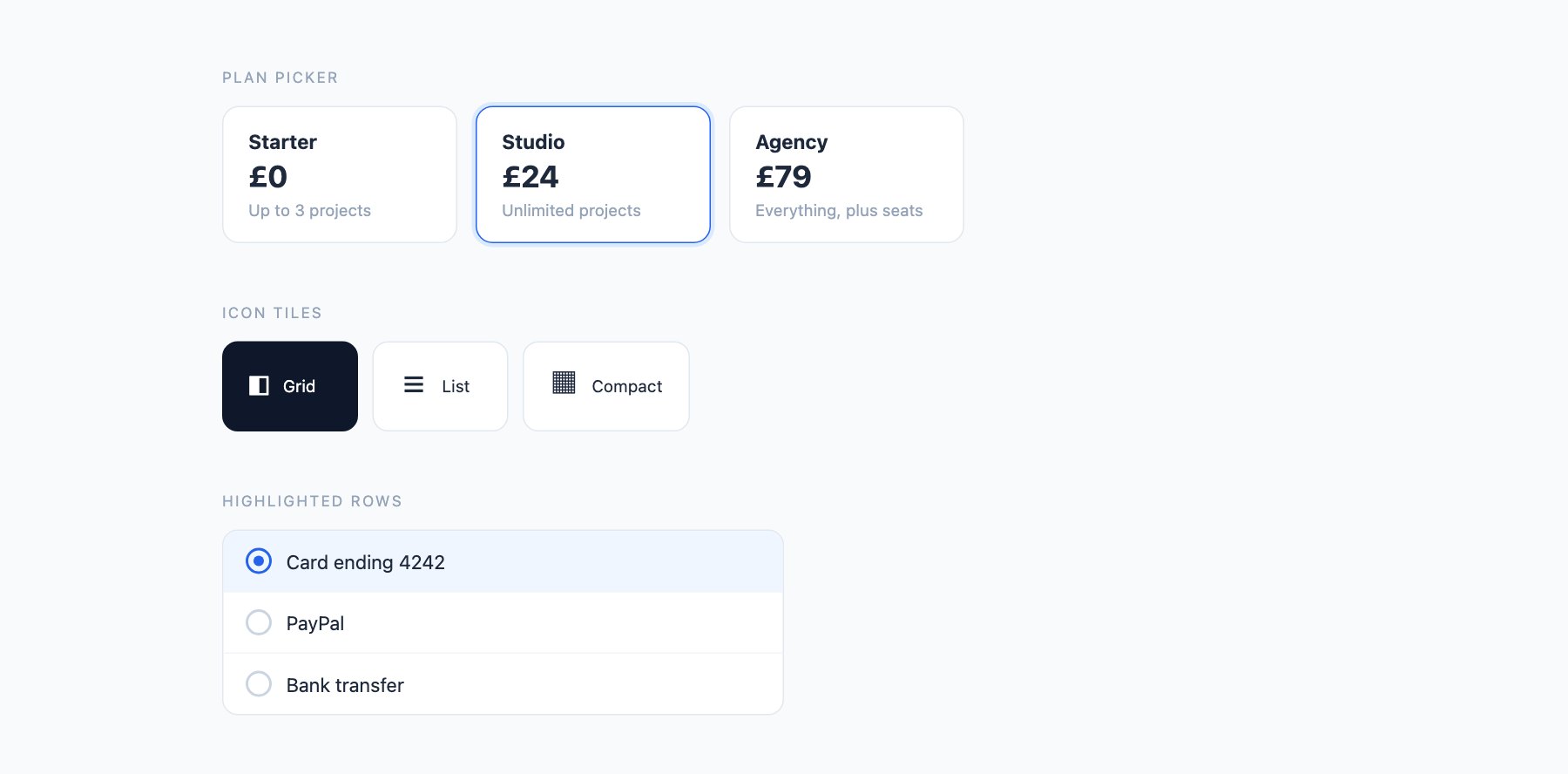 Radio Cards — free CSS checkbox and radio button designs by uiCookies