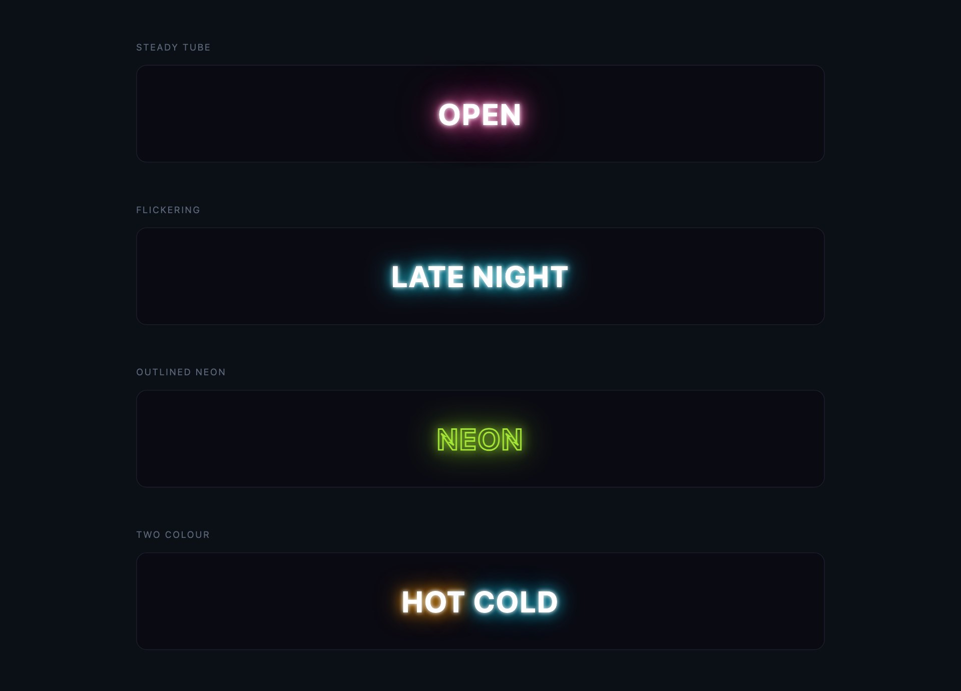 Neon Signs — free CSS text and glow effects by uiCookies