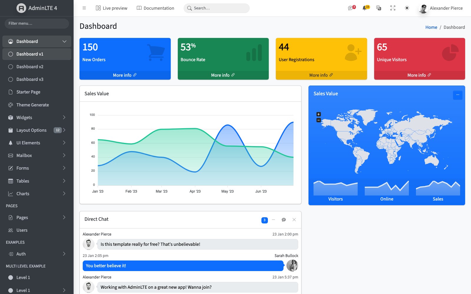 AdminLTE 4 free Bootstrap admin dashboard template