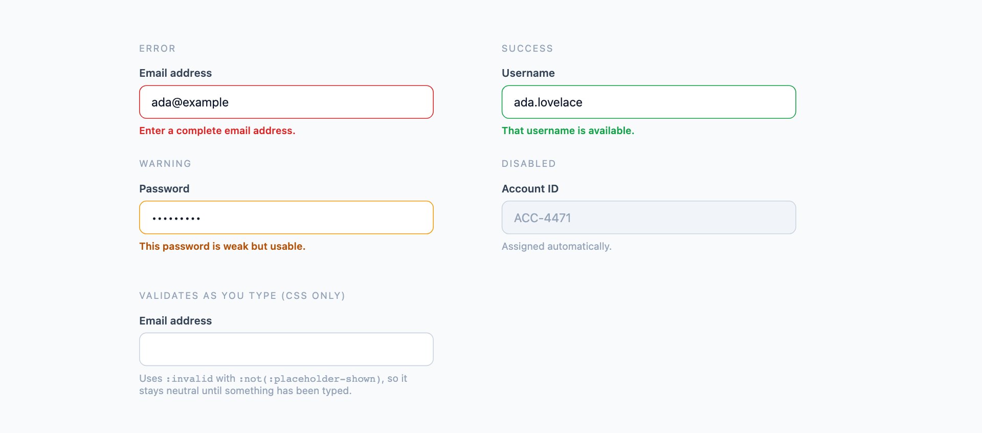 Validation States — free CSS form and input designs by uiCookies