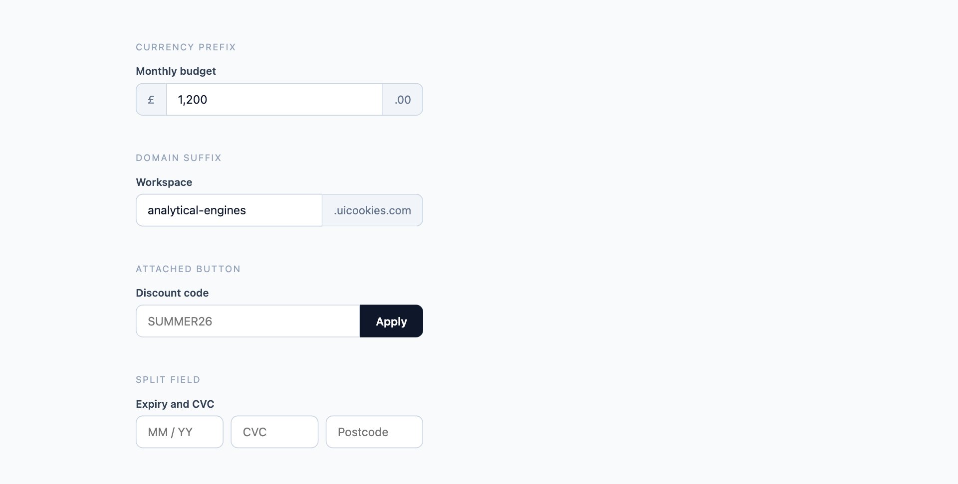 Input Groups — free CSS form and input designs by uiCookies
