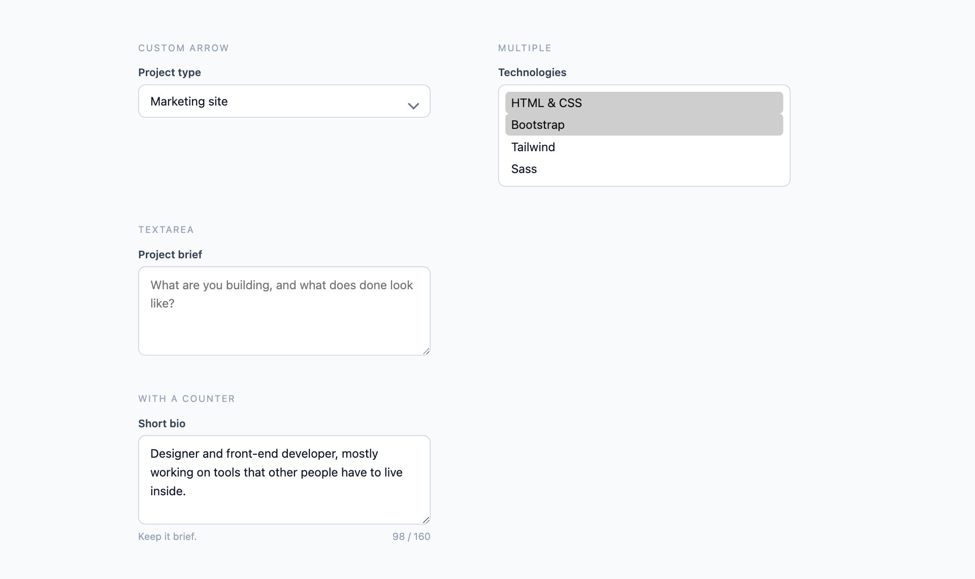 Selects & Textareas — free CSS form and input designs by uiCookies