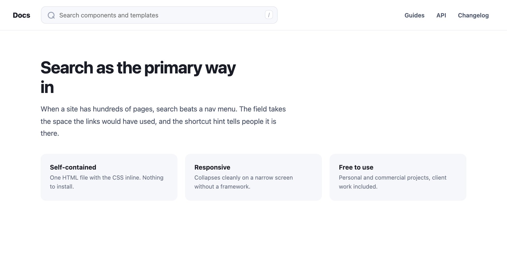 Search-First Header — free website header template by uiCookies