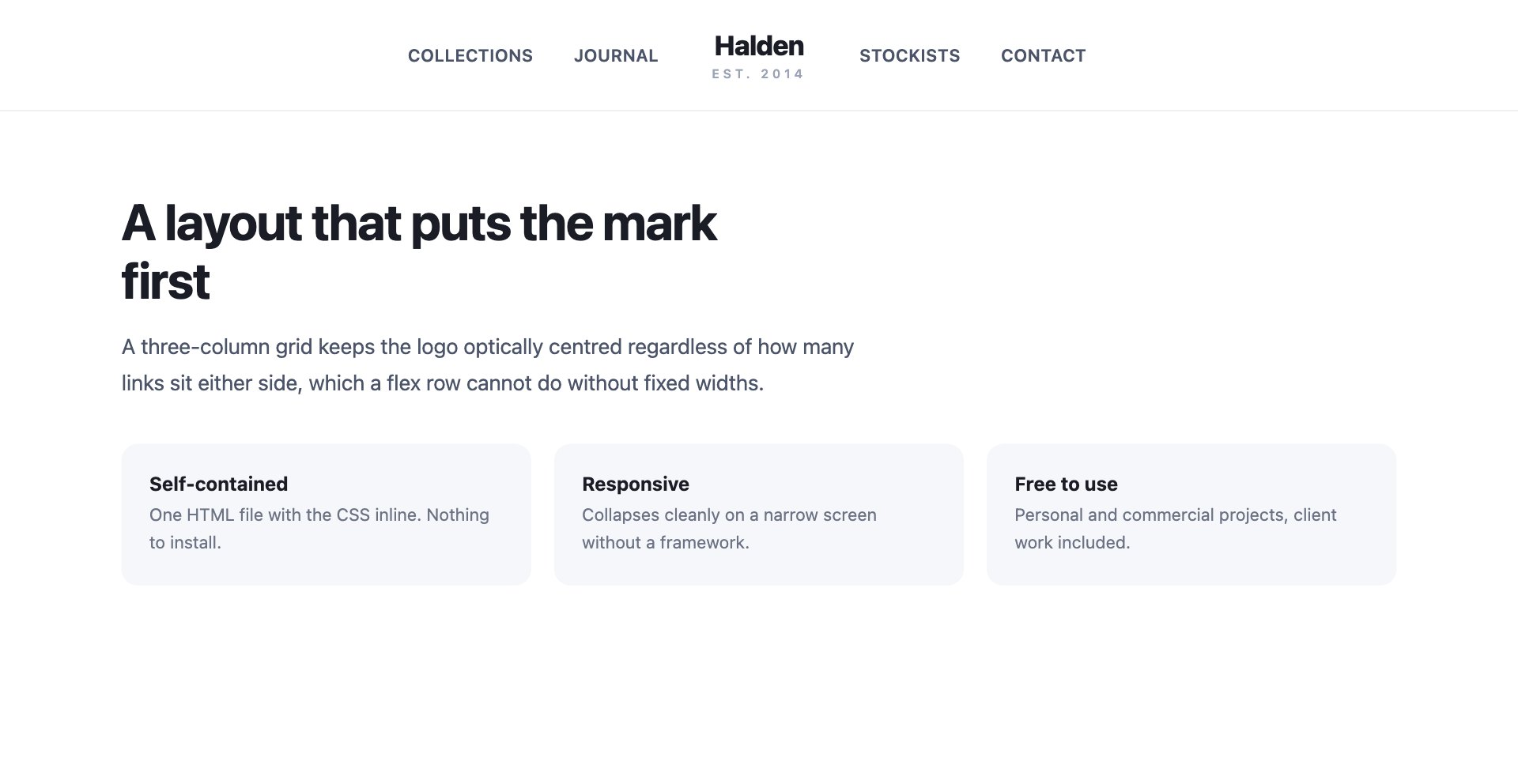 Split Navigation Header — free website header template by uiCookies