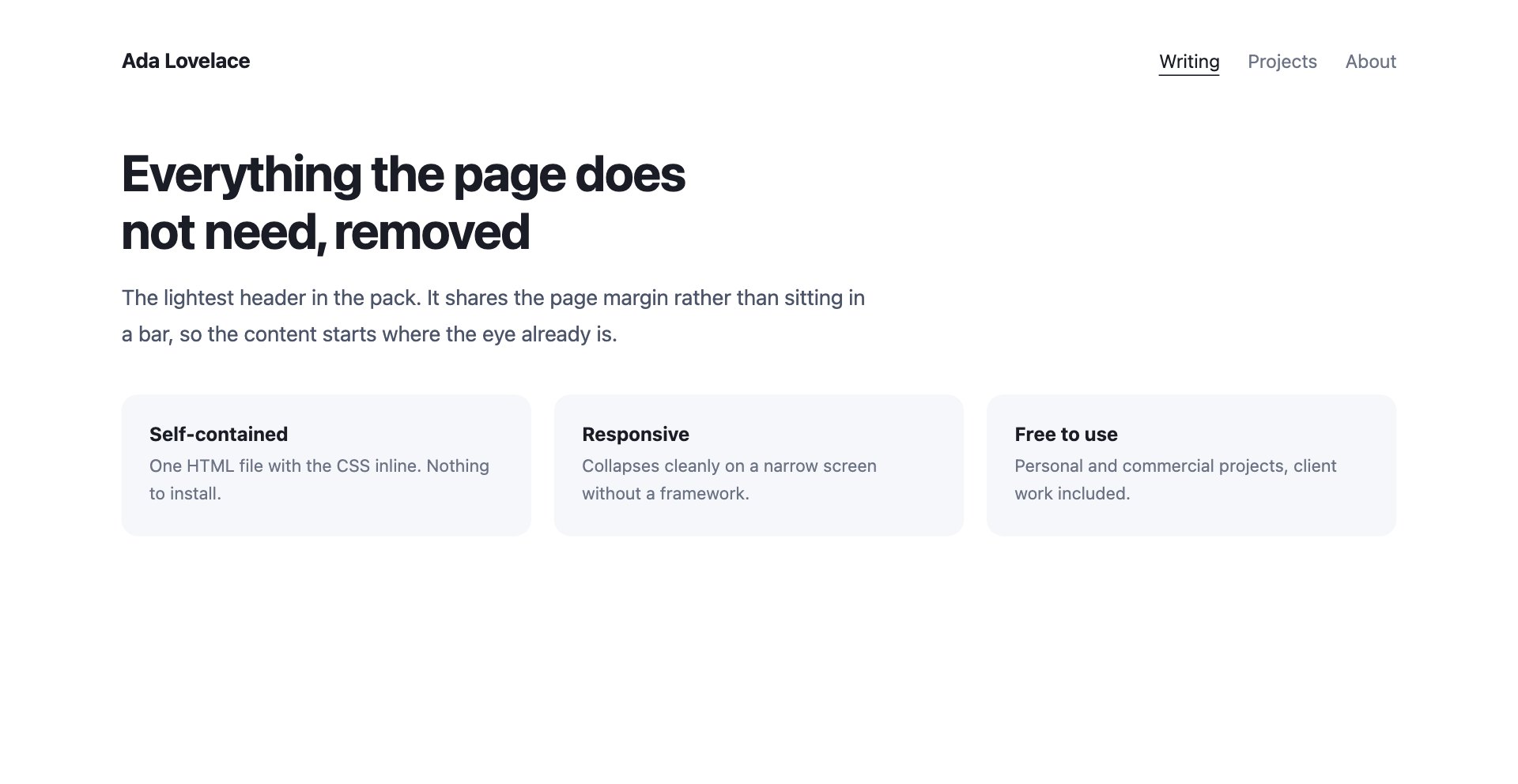 Minimal Text Header — free website header template by uiCookies