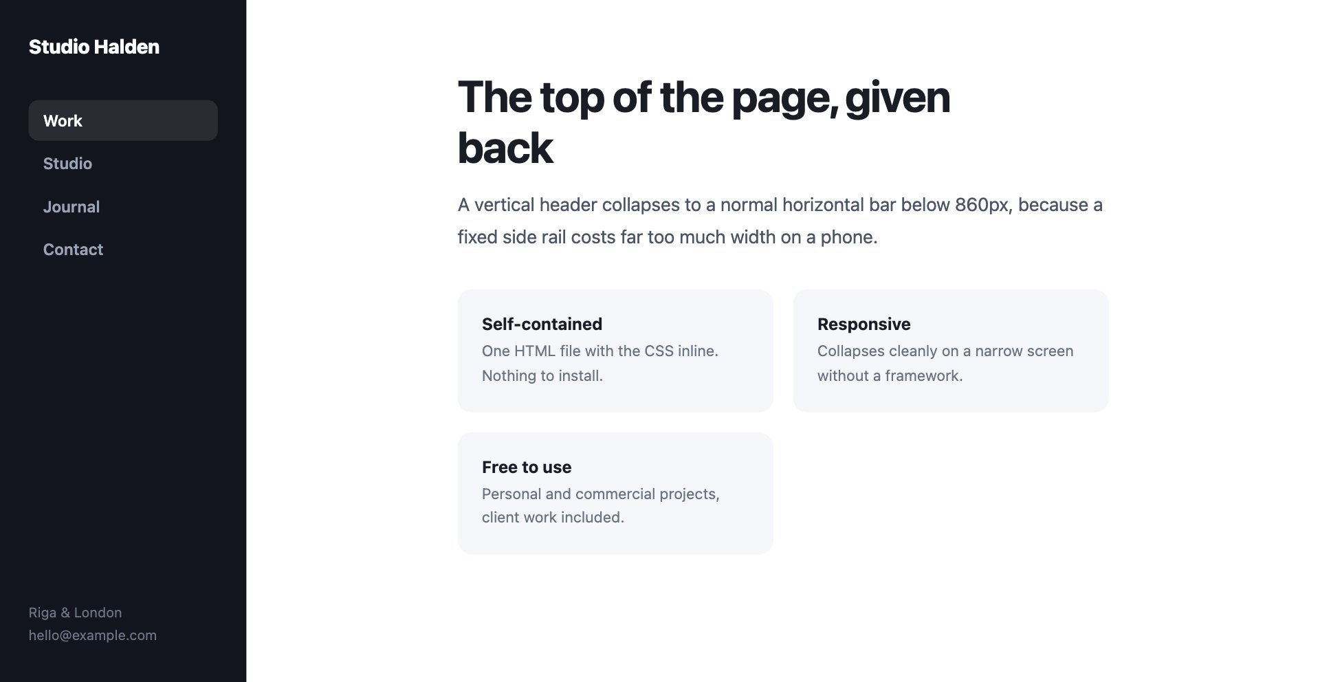 Vertical Side Header — free website header template by uiCookies