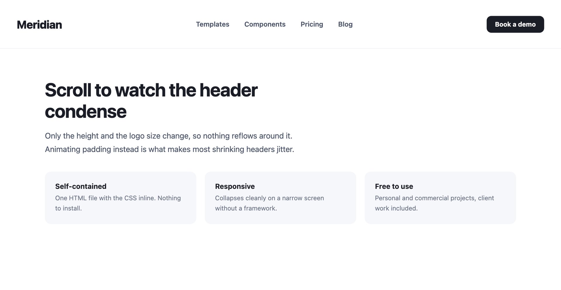 Shrinking Sticky Header — free website header template by uiCookies