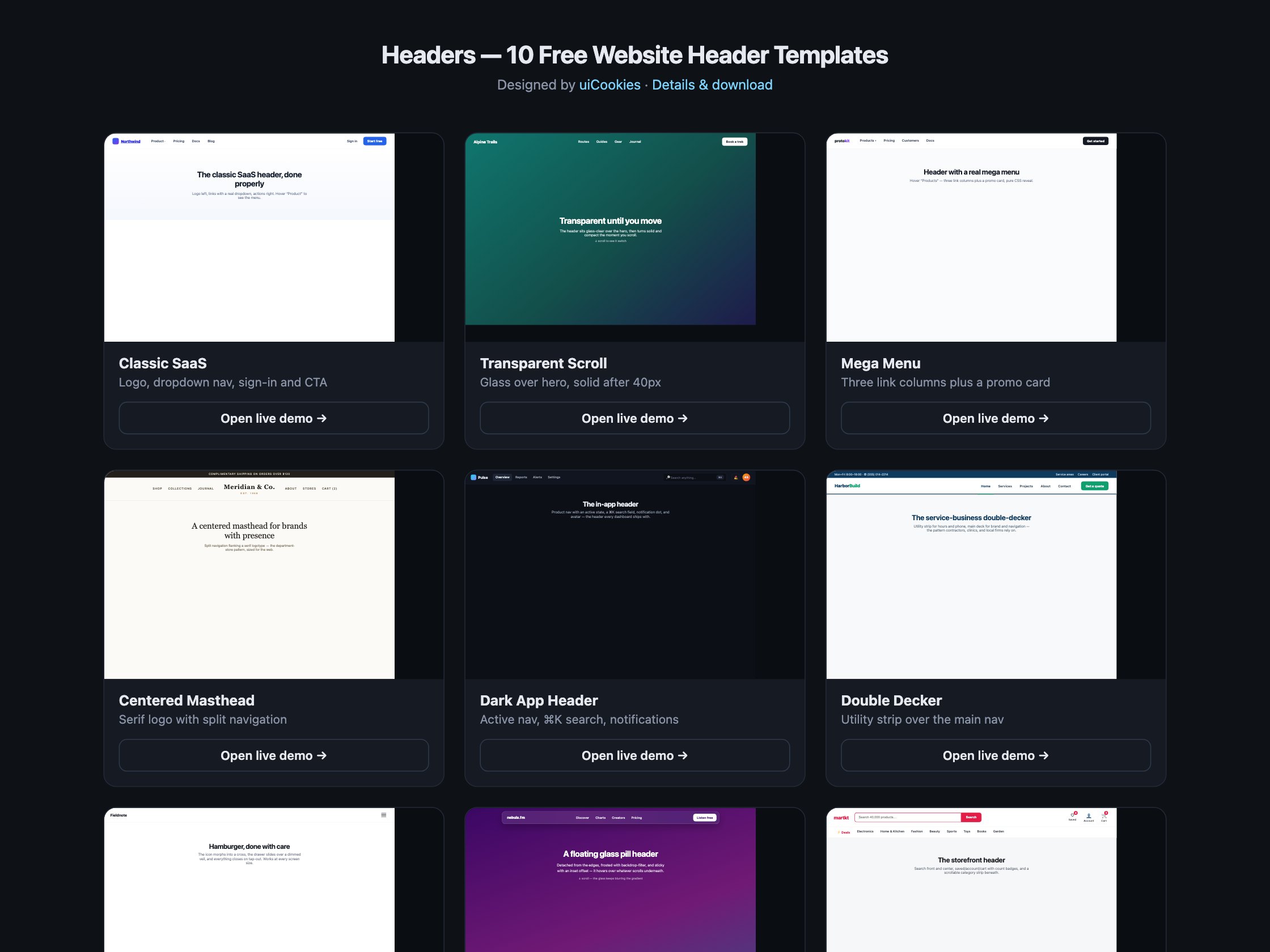 22 free website header design templates by uiCookies