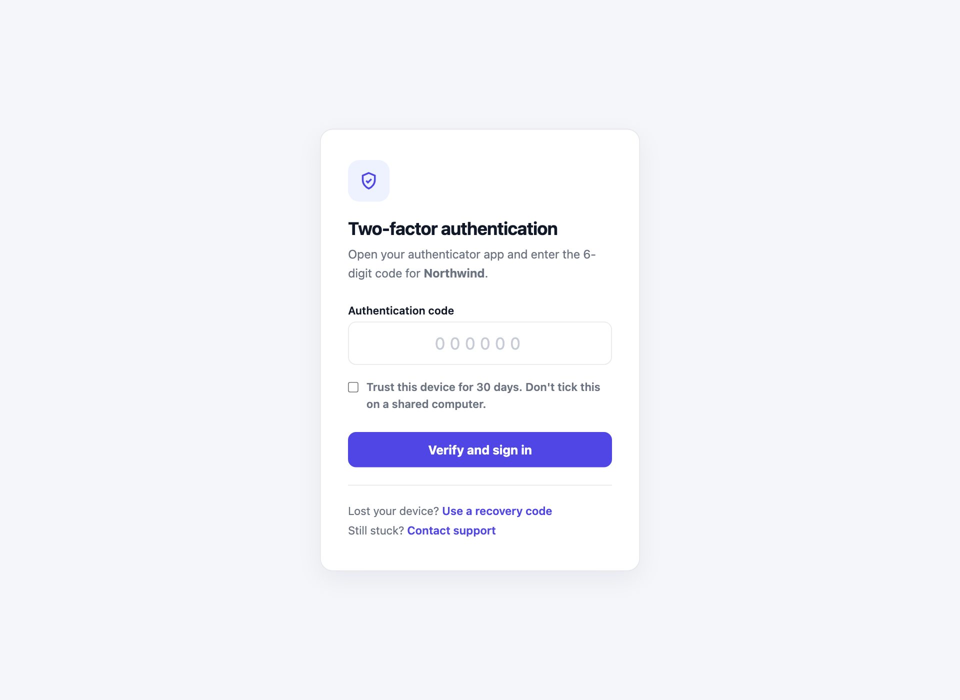 Two-Factor Authentication — free HTML login form template by uiCookies