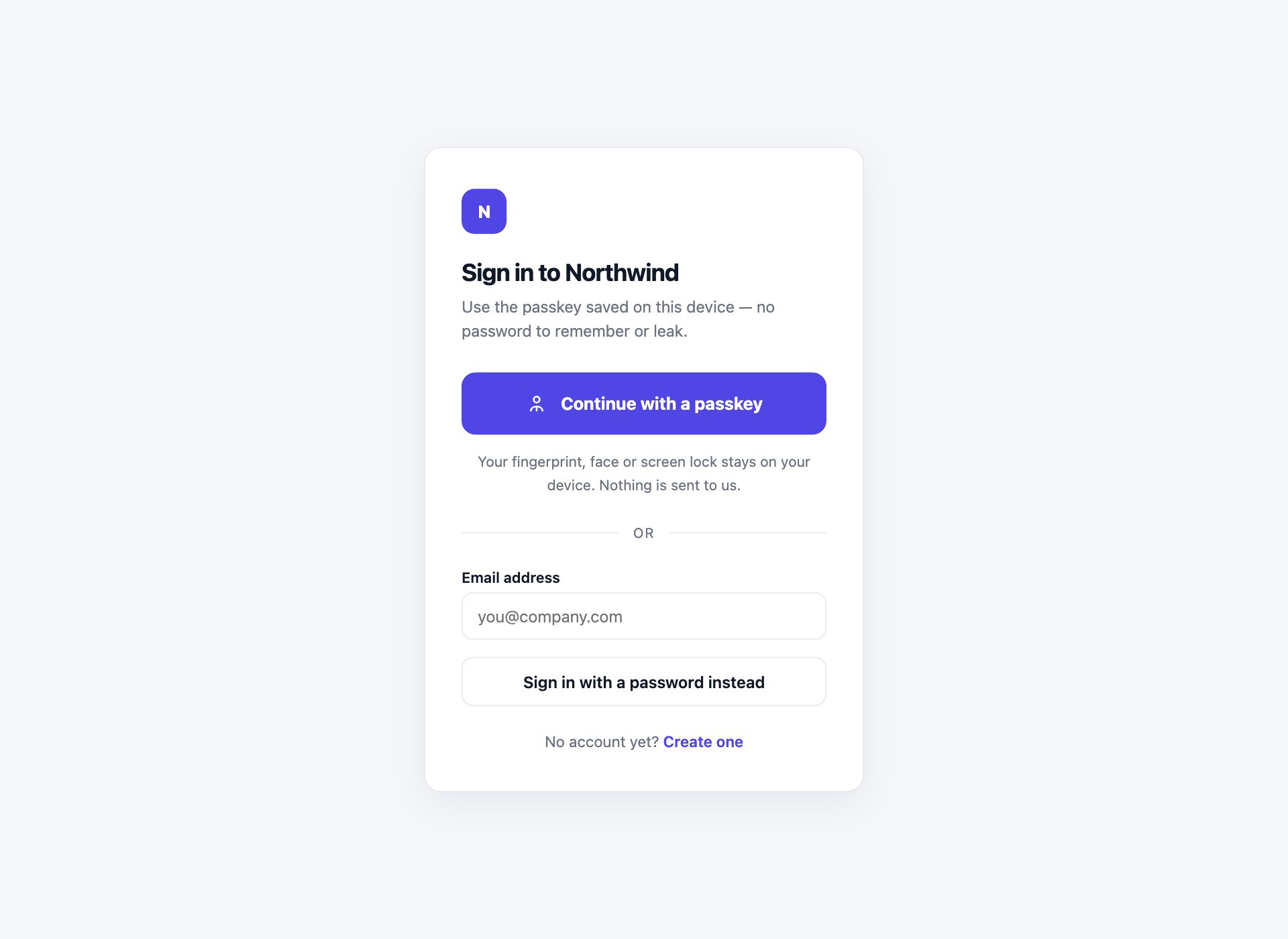 Passkey Sign-In — free HTML login form template by uiCookies