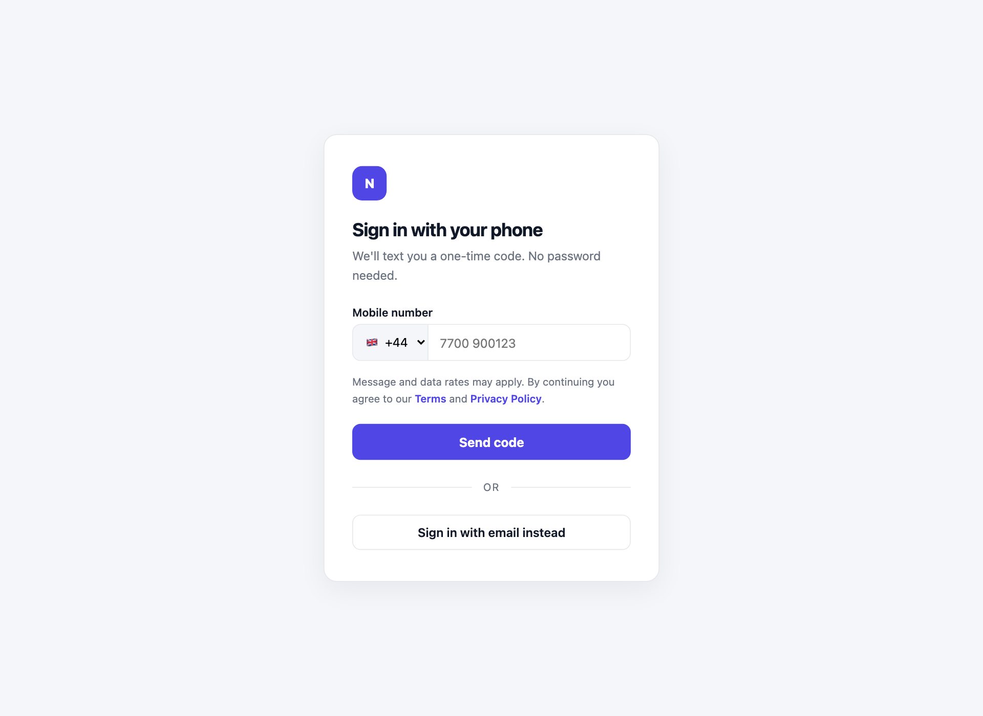 Phone Number Login — free HTML login form template by uiCookies