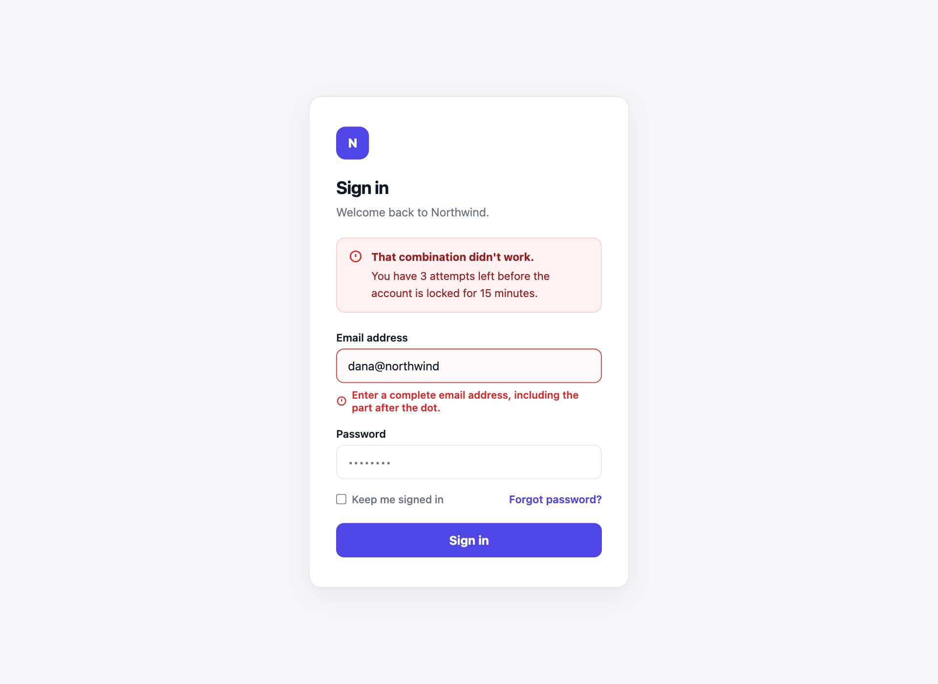 Login with Error States — free HTML login form template by uiCookies