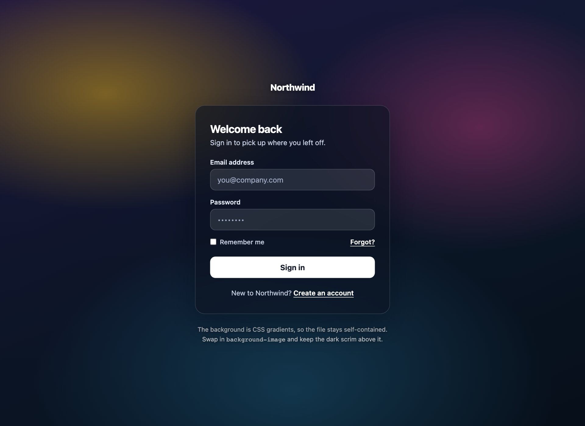 Full-Bleed Background Login — free HTML login form template by uiCookies