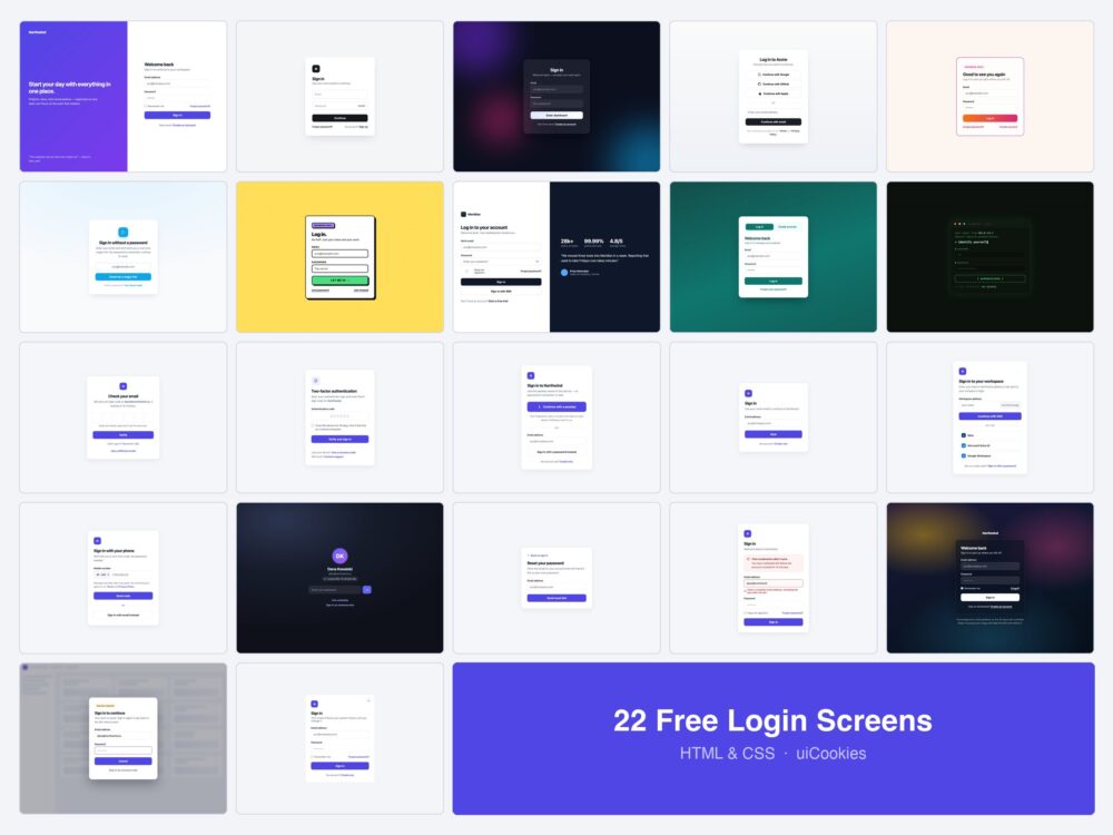 22 free login form templates in HTML and CSS by uiCookies