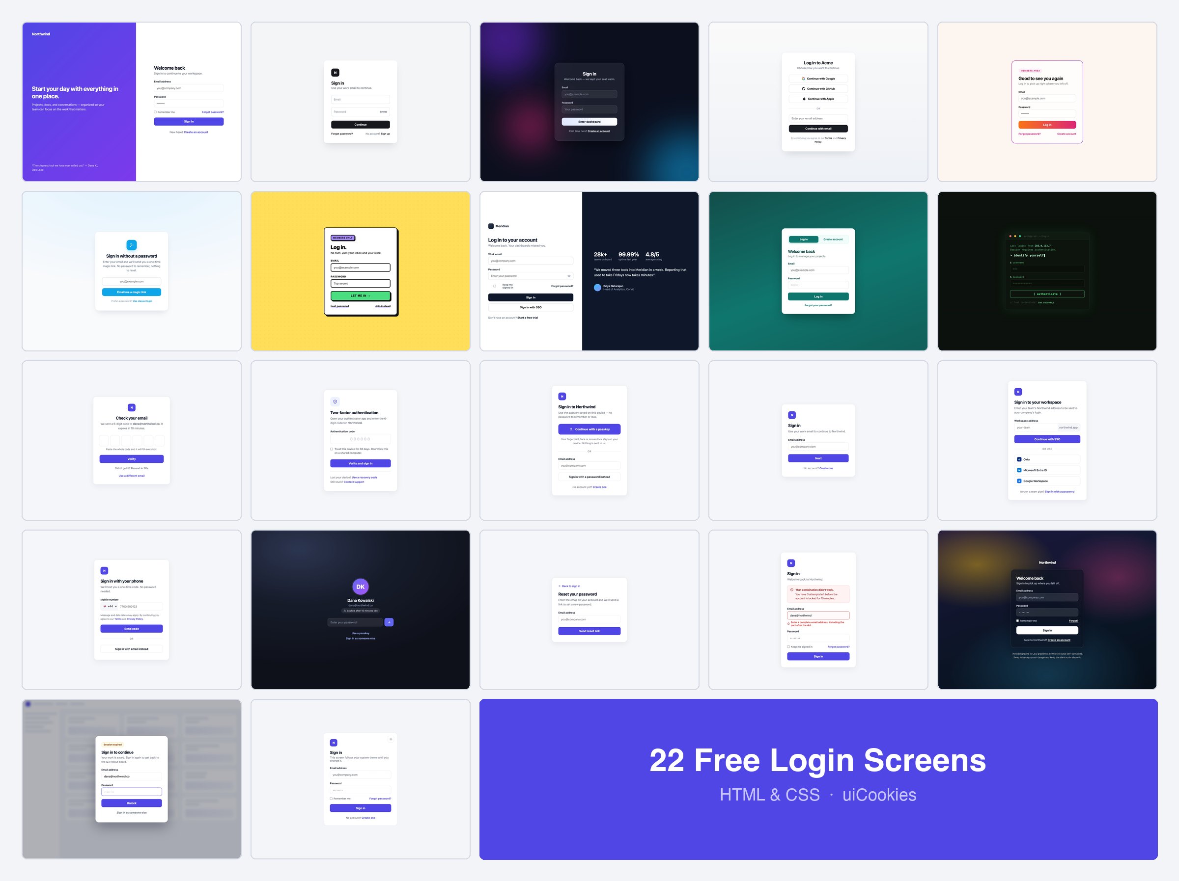 22 free login form templates in HTML and CSS by uiCookies