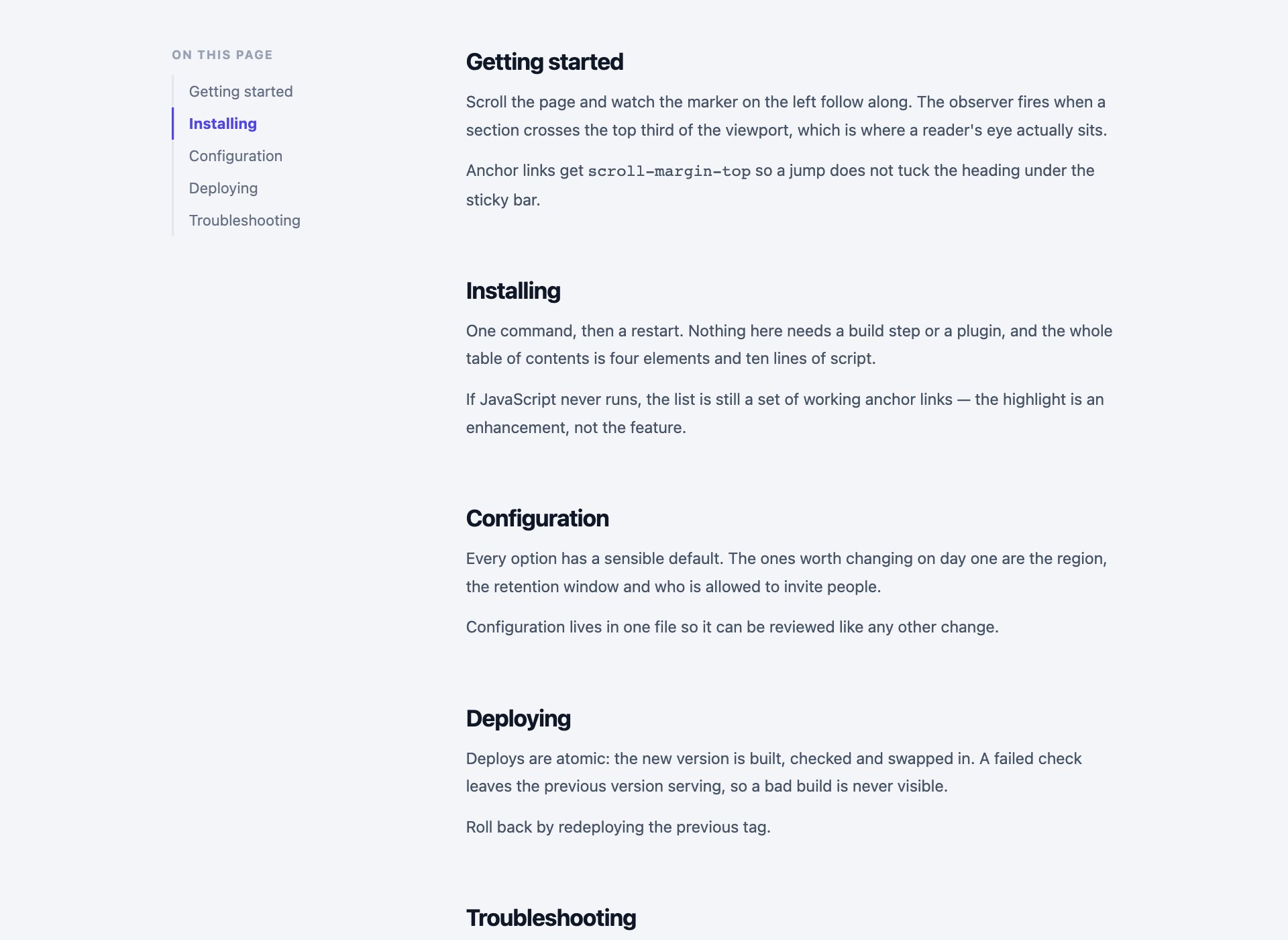 Sticky Table of Contents — free CSS menu template by uiCookies
