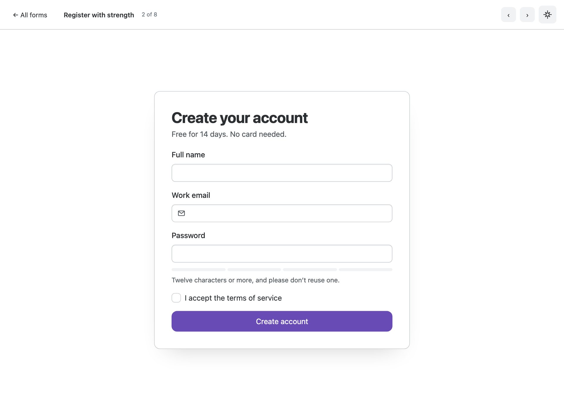 Register with strength — free Bootstrap 6 template by uiCookies