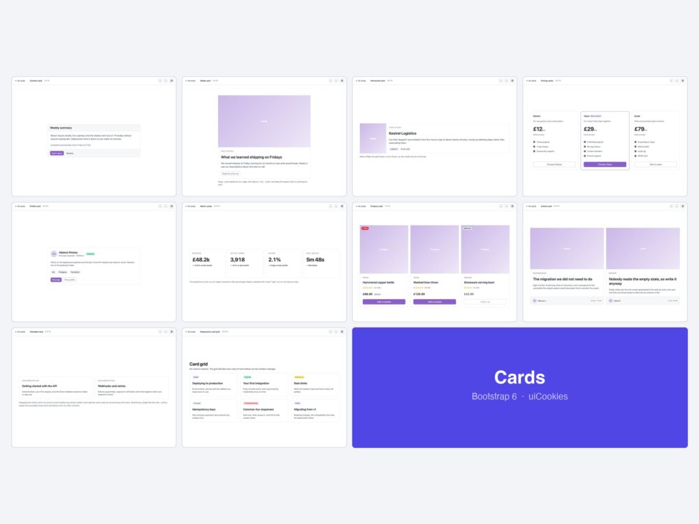 Bootstrap 6 cards showcase template by uiCookies