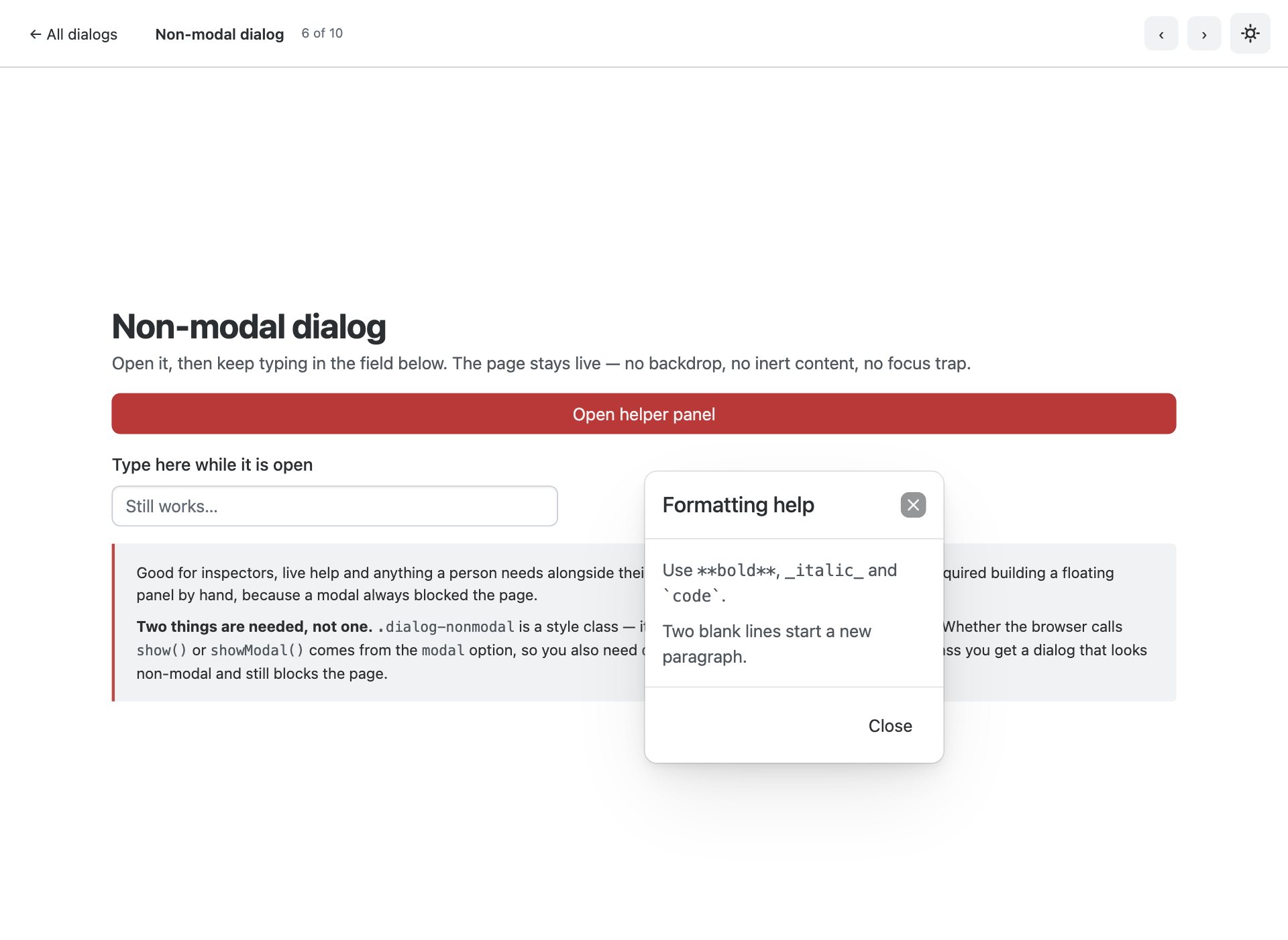 Non-modal dialog — free Bootstrap 6 template by uiCookies