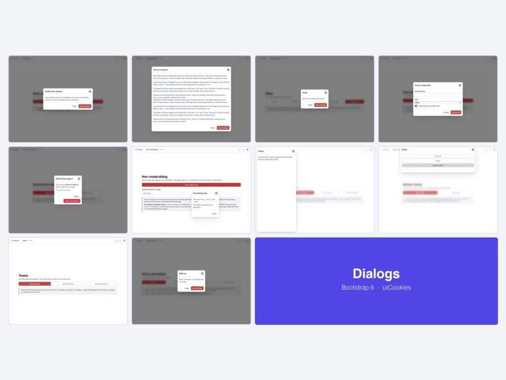 Bootstrap 6 dialogs showcase template by uiCookies