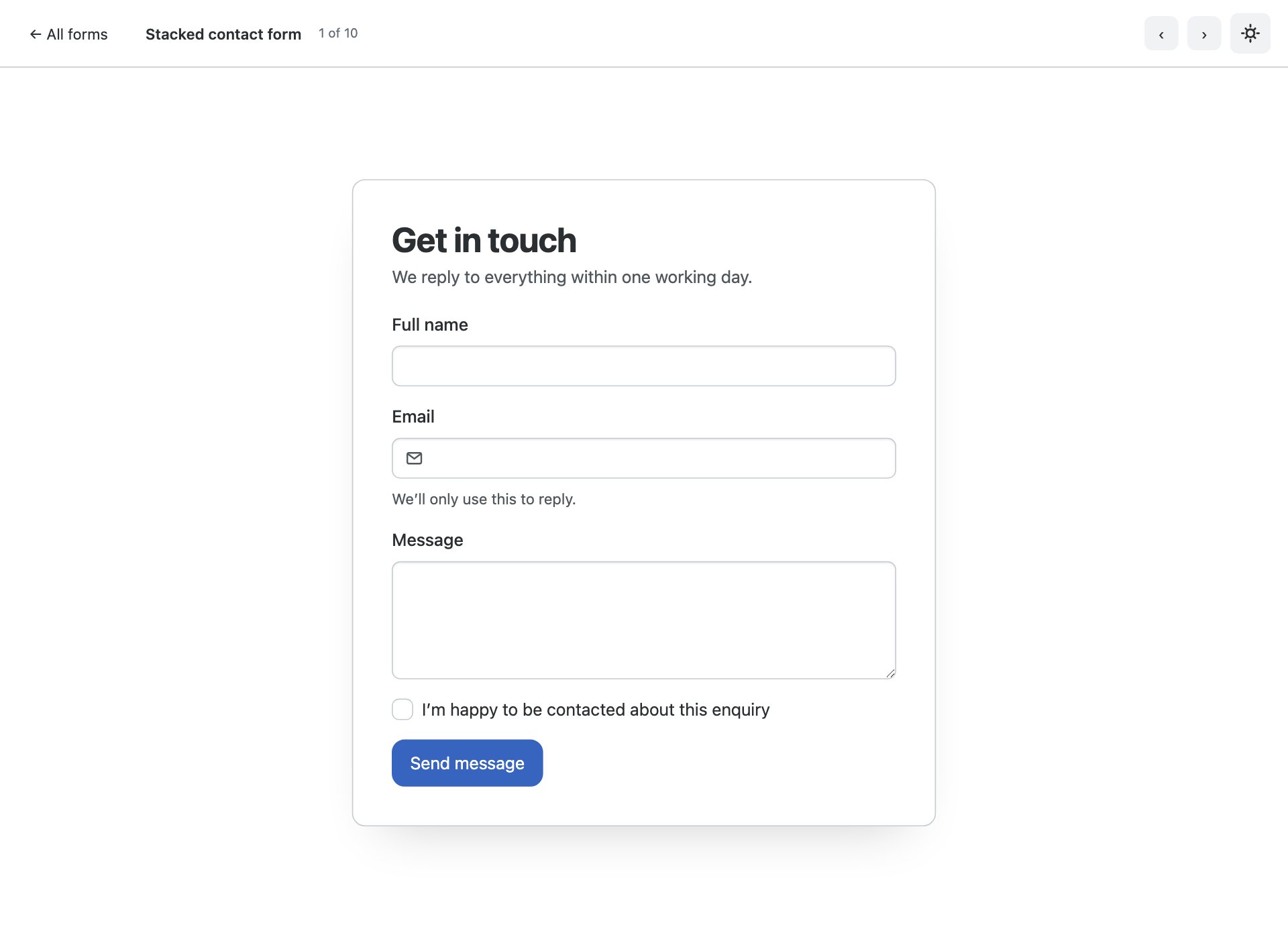Stacked contact form — free Bootstrap 6 template by uiCookies