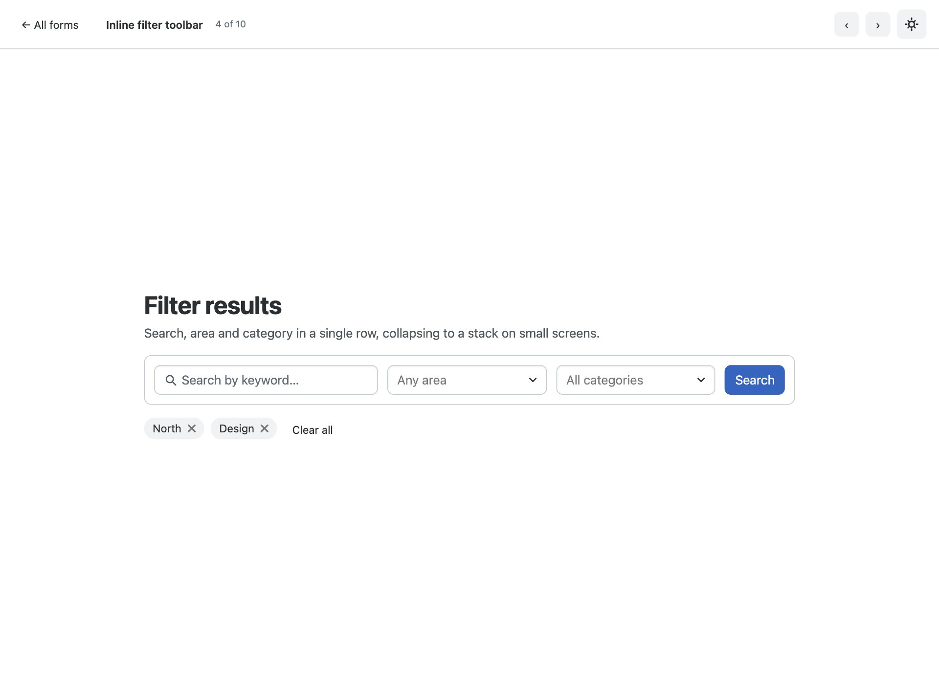 Inline filter toolbar — free Bootstrap 6 template by uiCookies