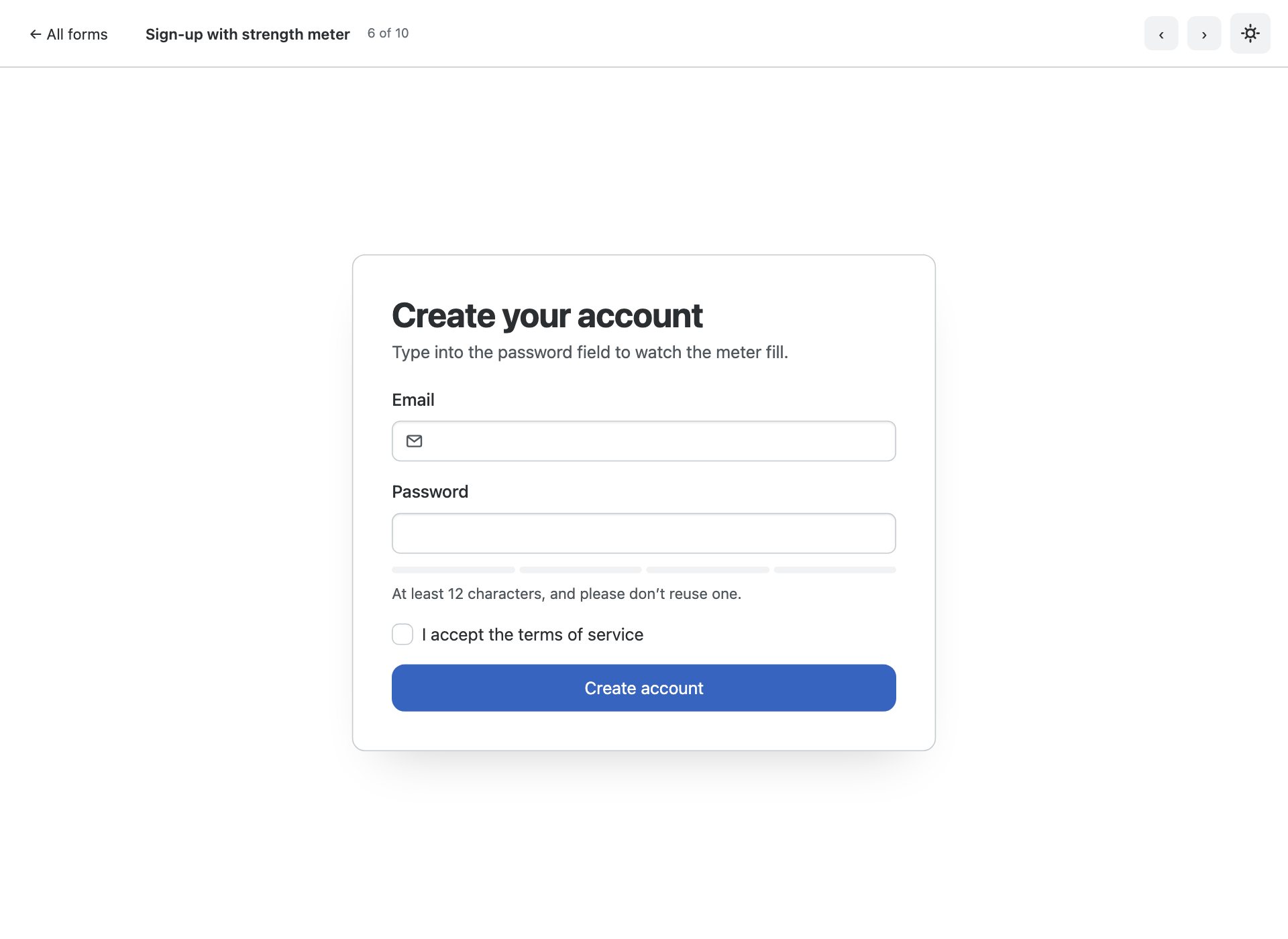 Sign-up with strength meter — free Bootstrap 6 template by uiCookies