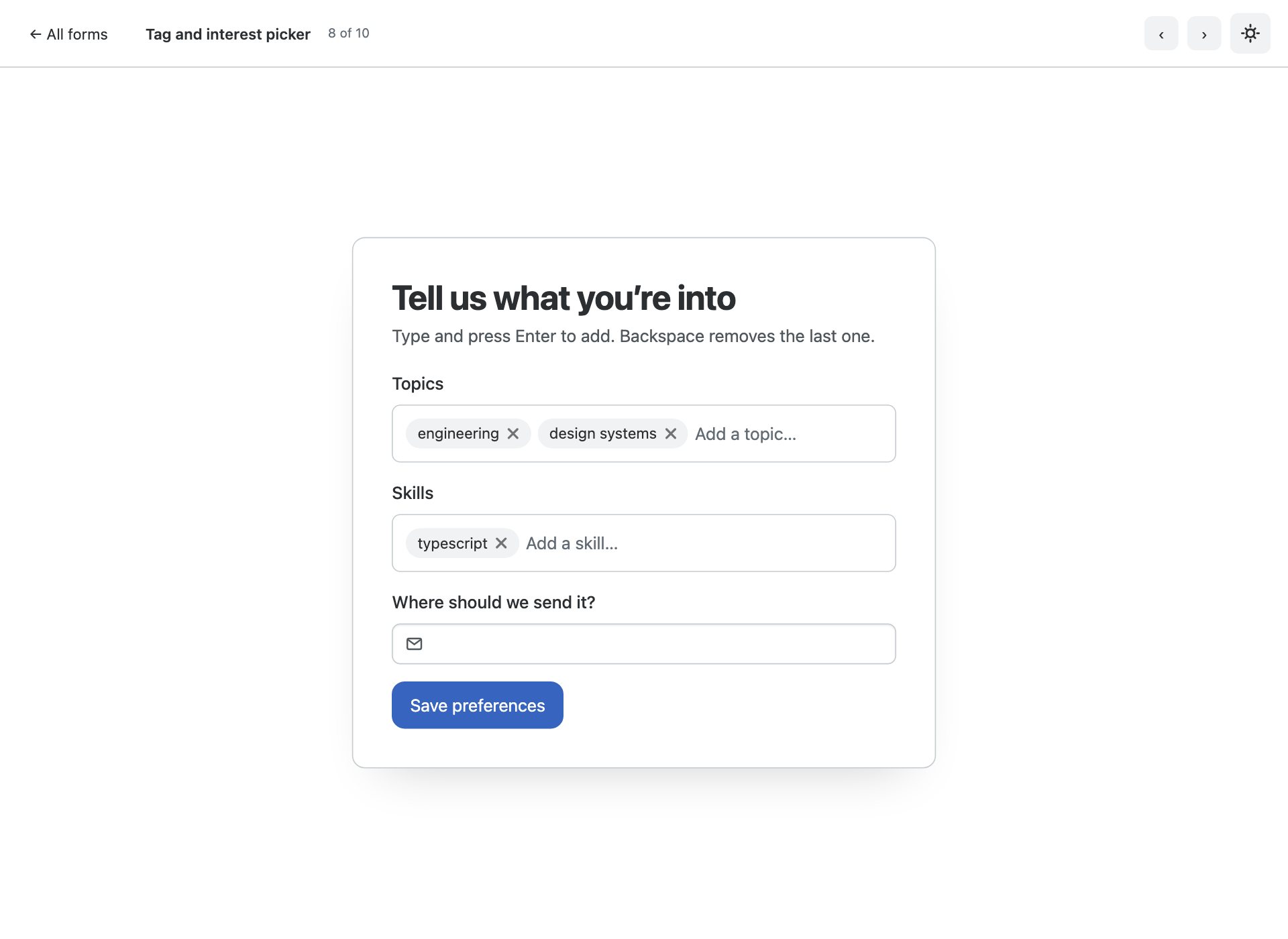 Tag and interest picker — free Bootstrap 6 template by uiCookies