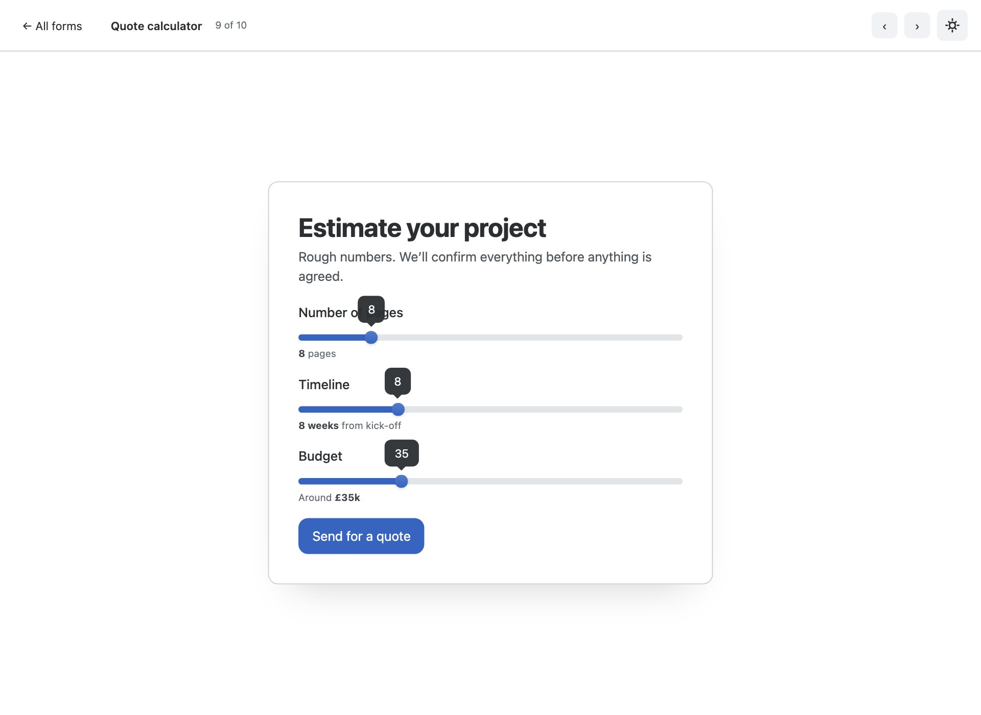 Quote calculator — free Bootstrap 6 template by uiCookies