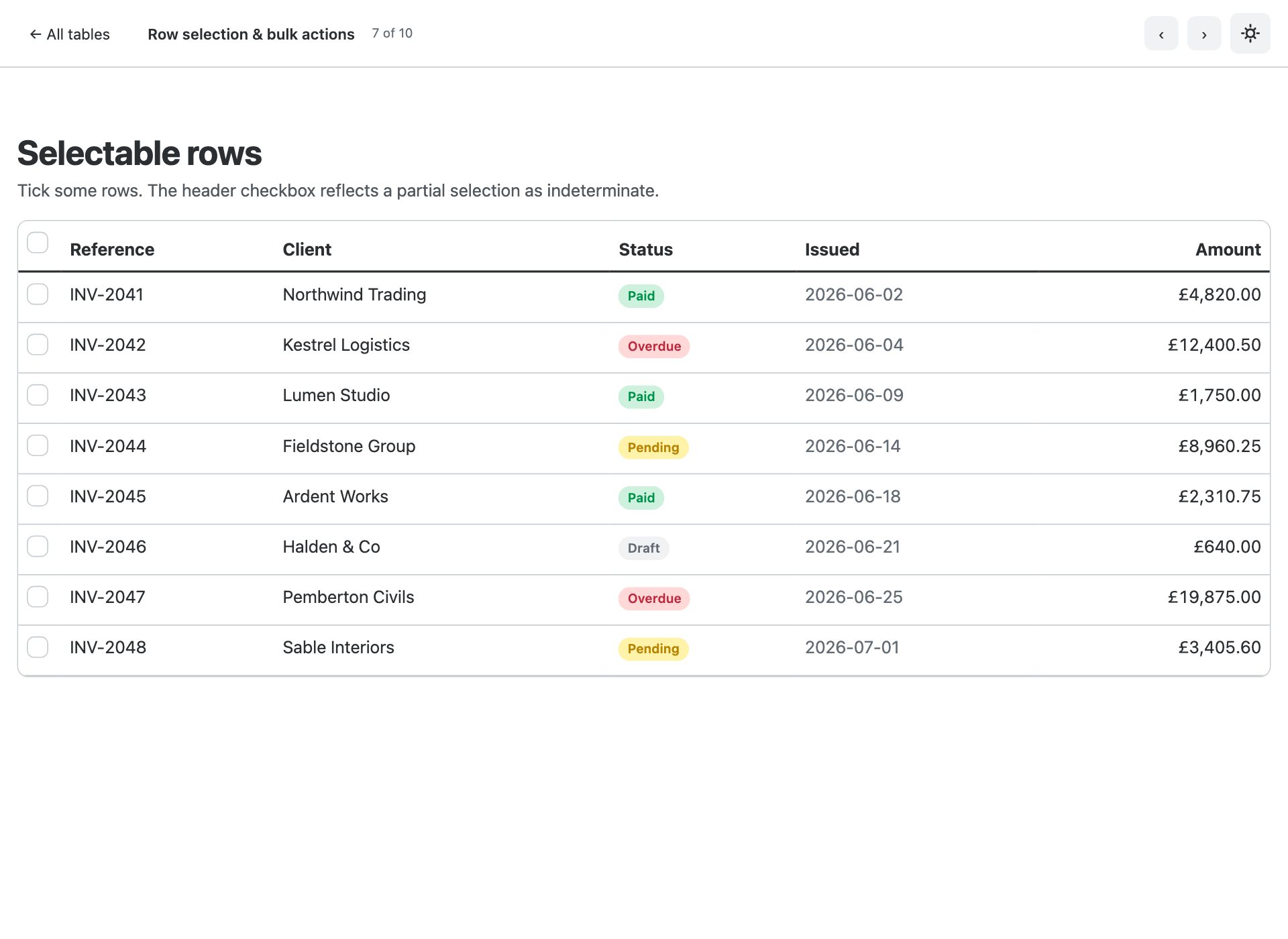 Row selection & bulk actions — free Bootstrap 6 template by uiCookies