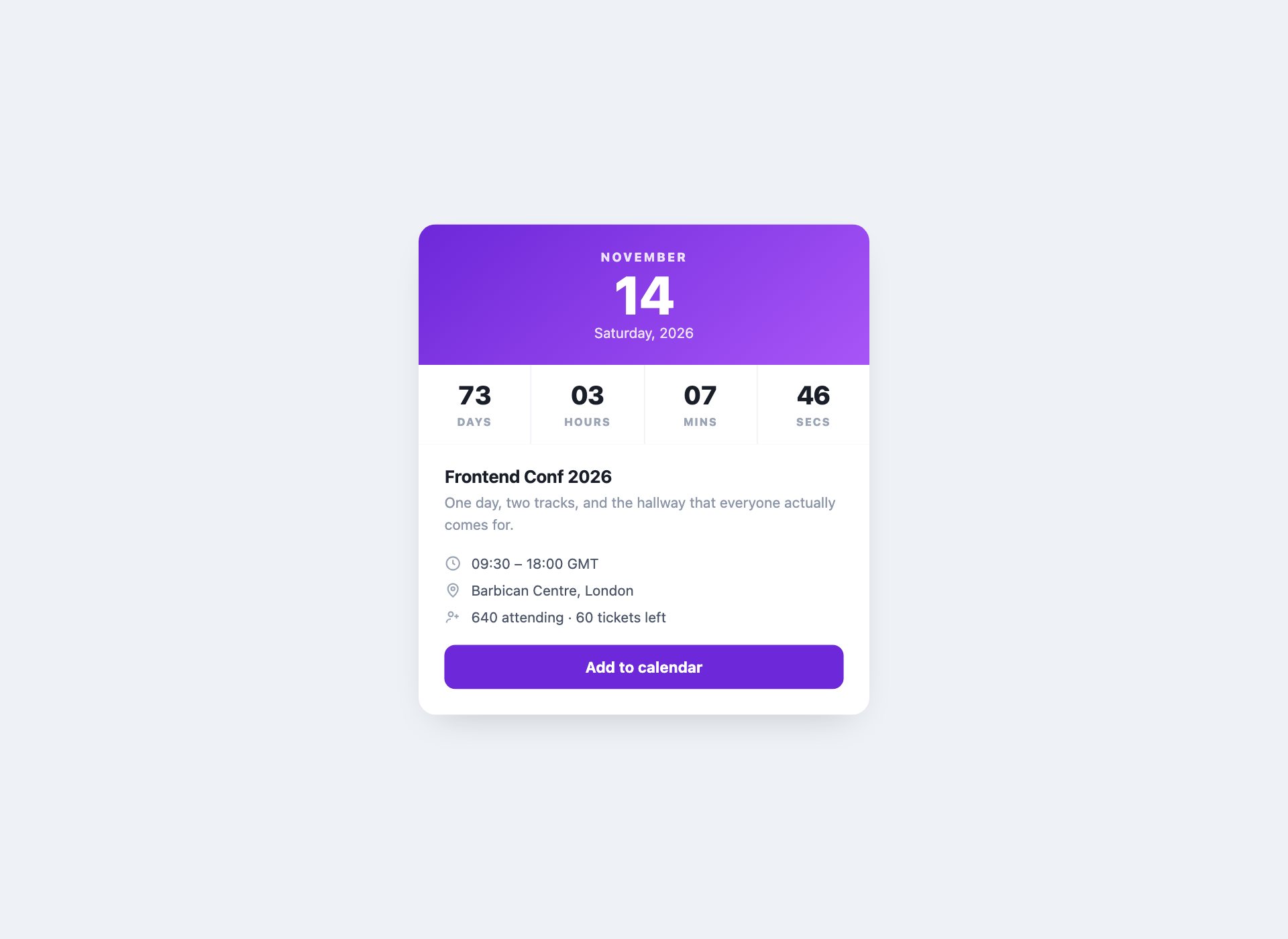 Event Countdown Card — free HTML calendar template by uiCookies